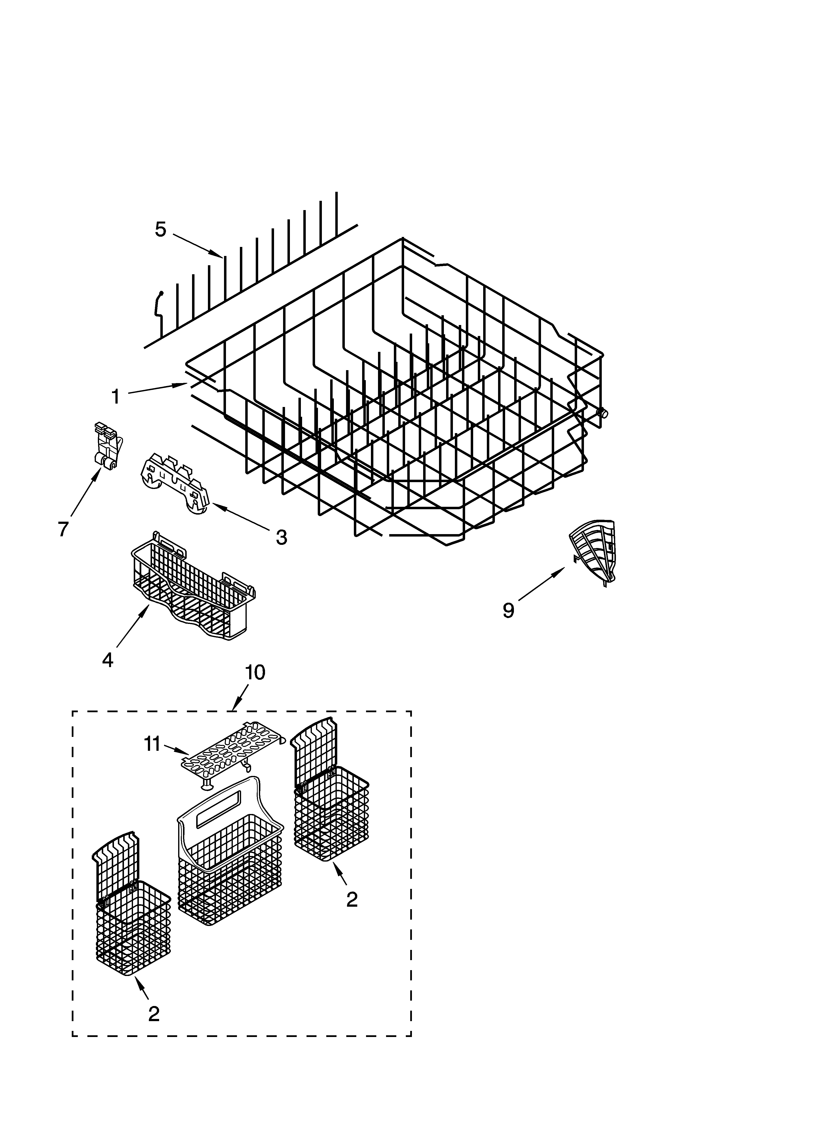 Kenmore Elite 66517289400 lower rack parts, optional parts (not included) diagram