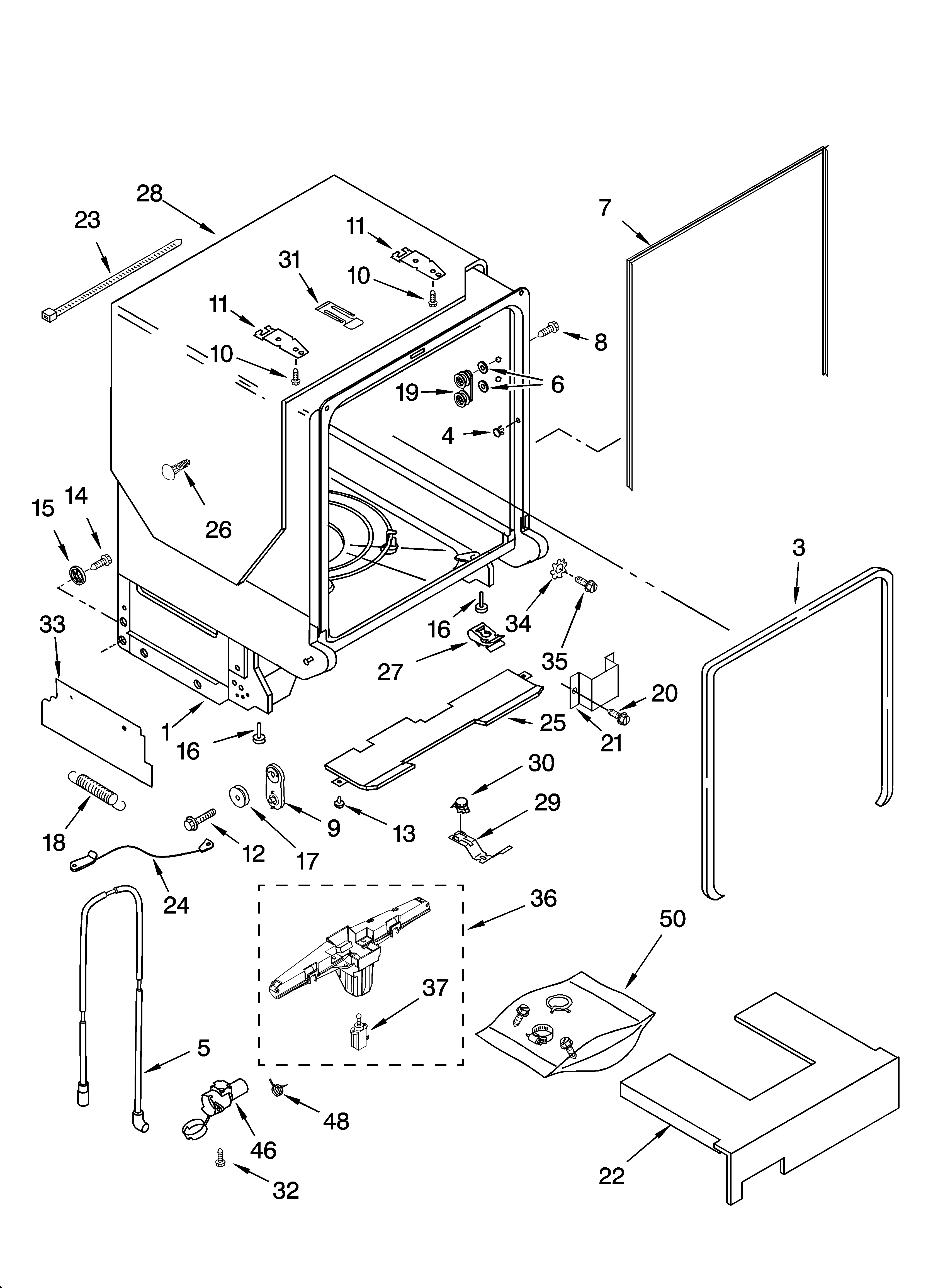 Kenmore Elite 66516289401 tub and frame parts diagram