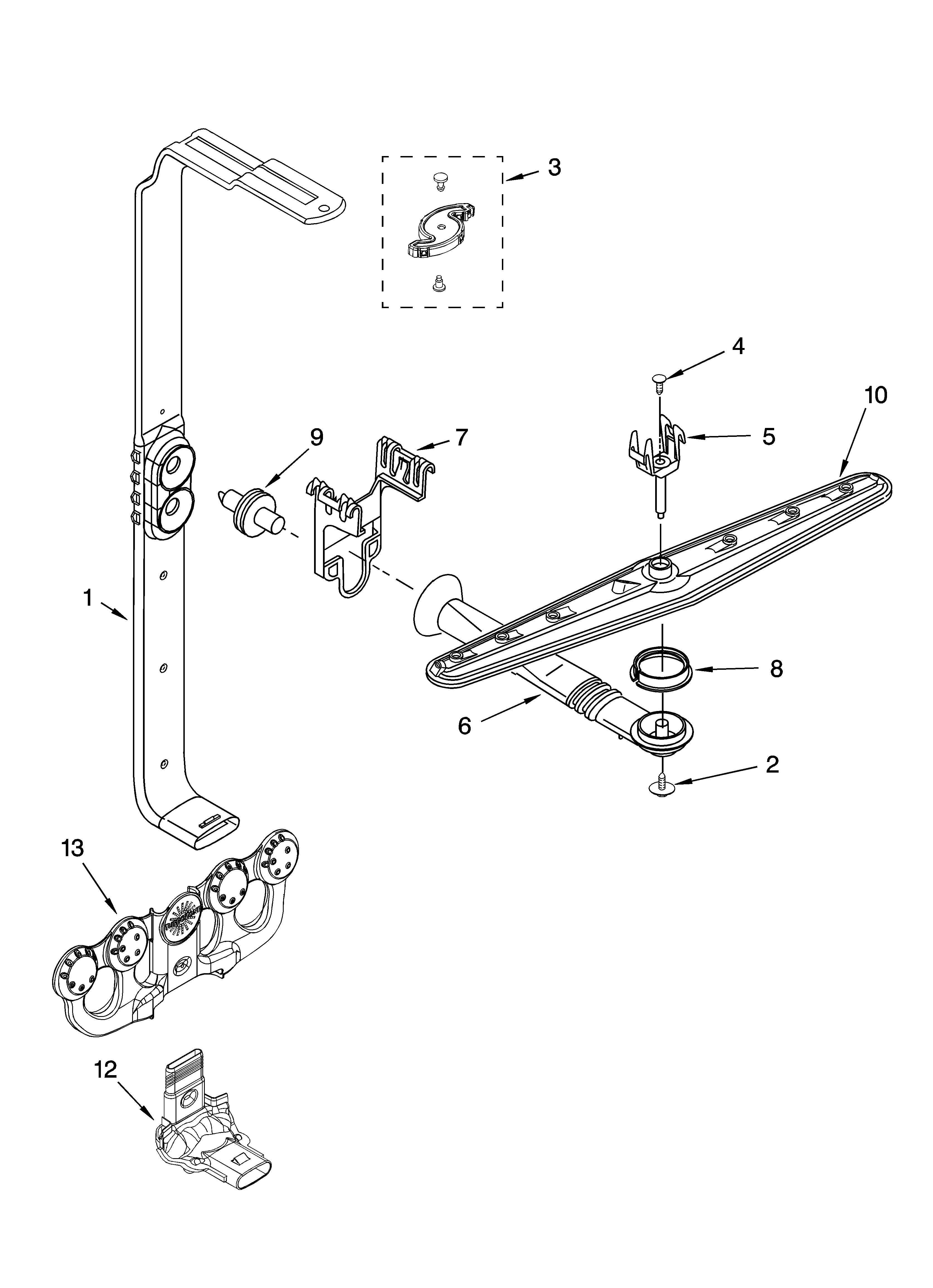 Kenmore Elite 66516289401 upper wash and rinse parts diagram