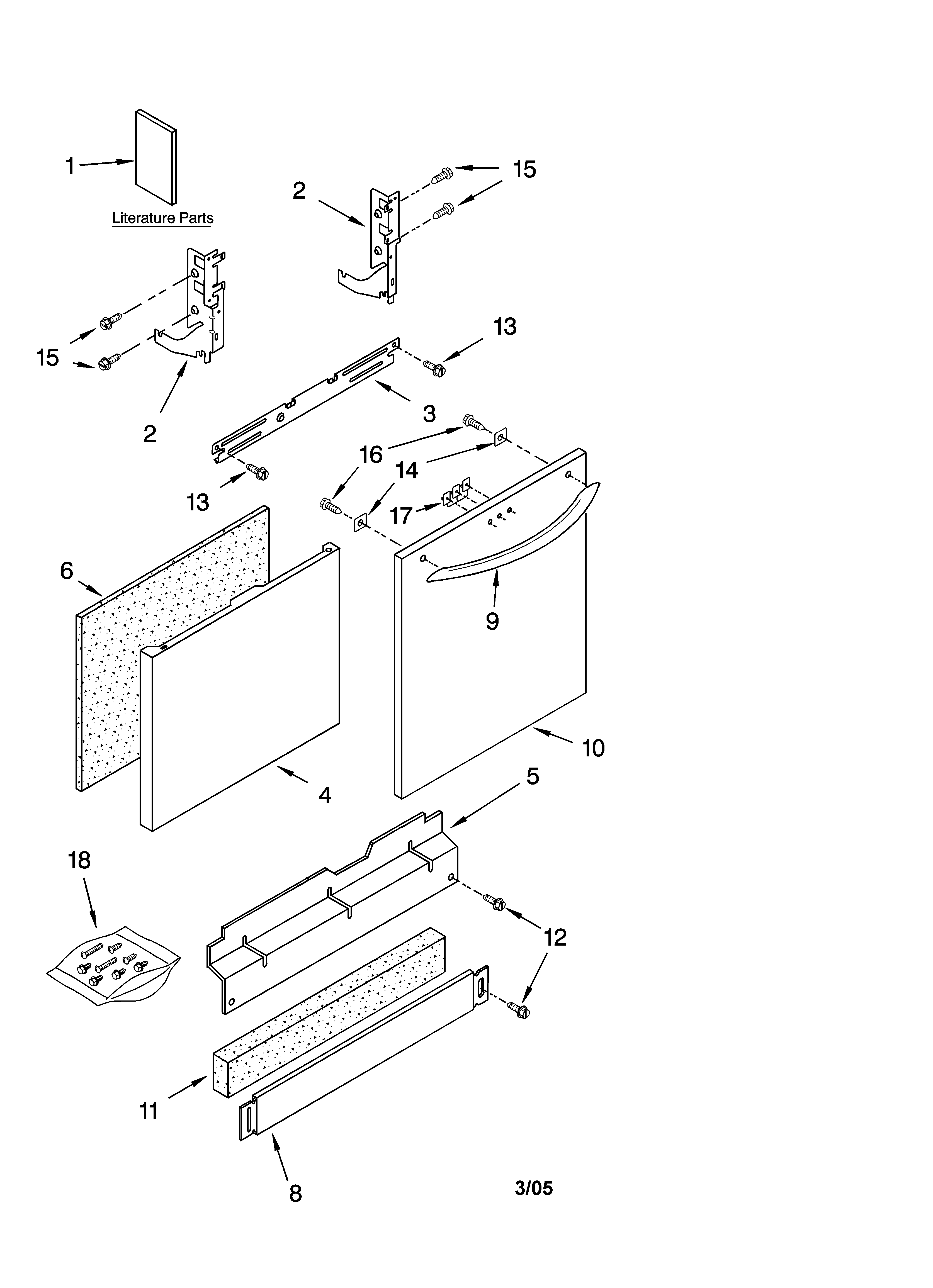 Kenmore Elite 66516293400 door and panel parts diagram