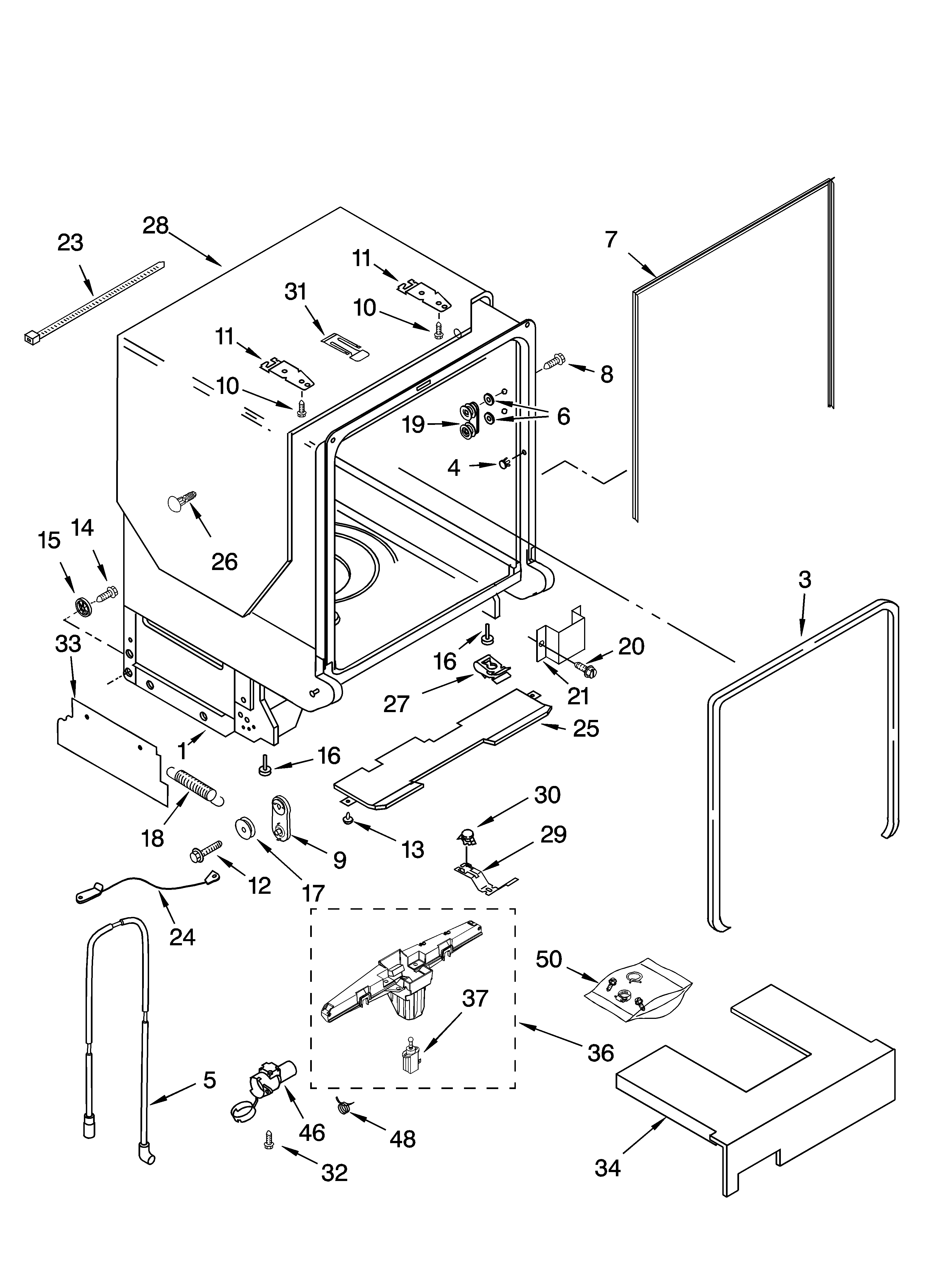 Kenmore Elite 66516292401 tub and frame parts diagram