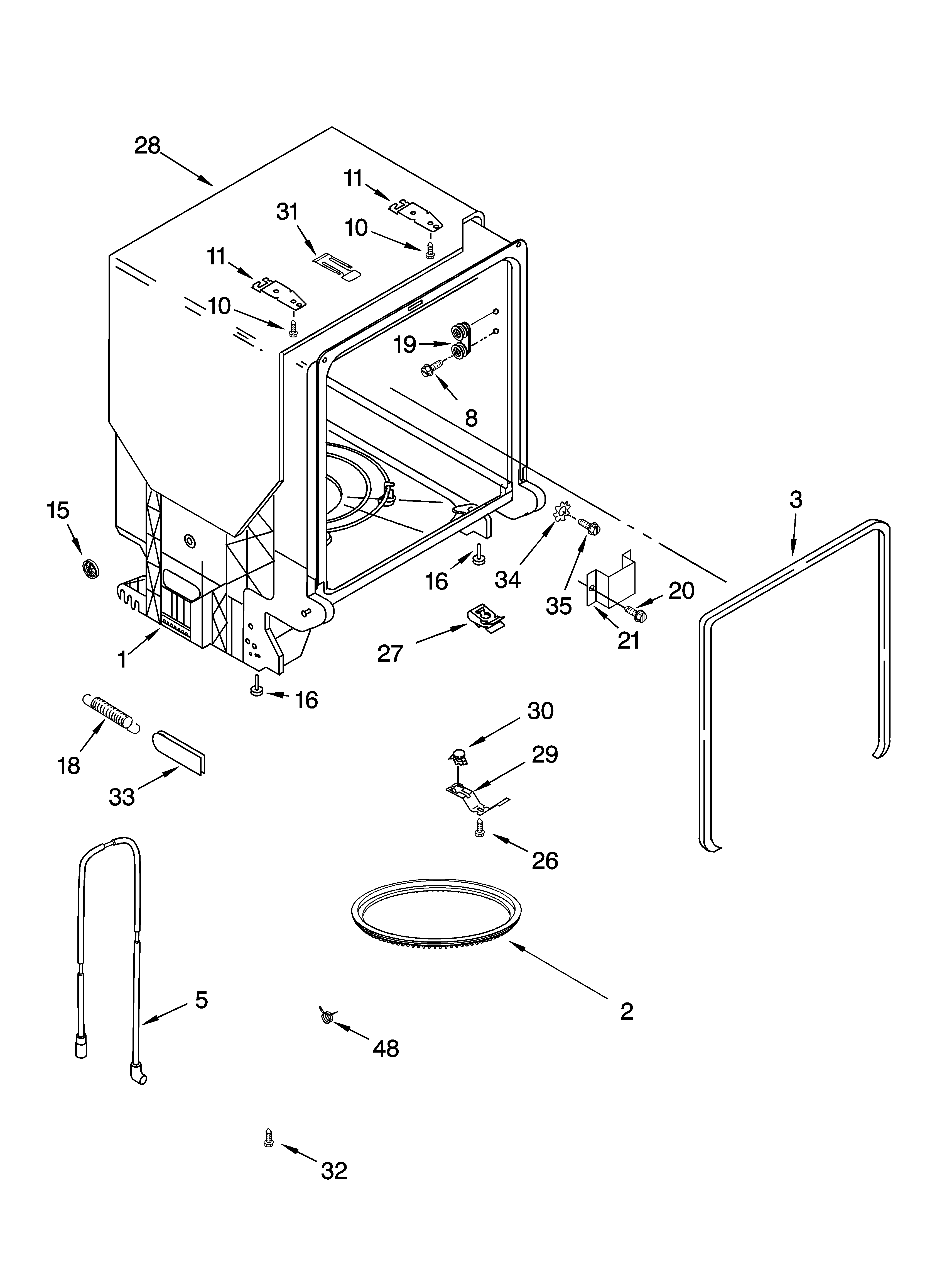Kenmore 66516342301 tub and frame parts diagram