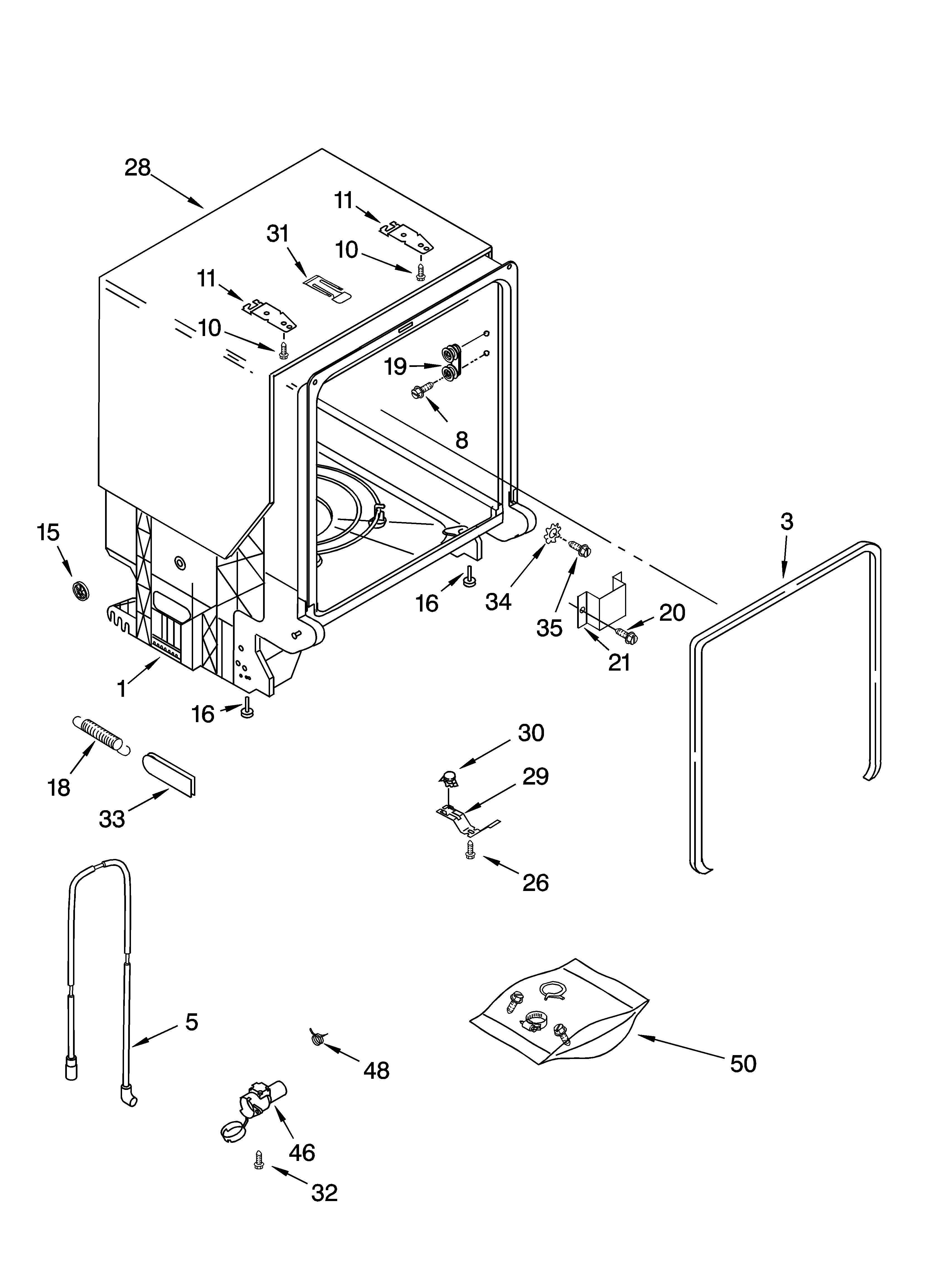Kenmore 66516363301 tub and frame parts diagram