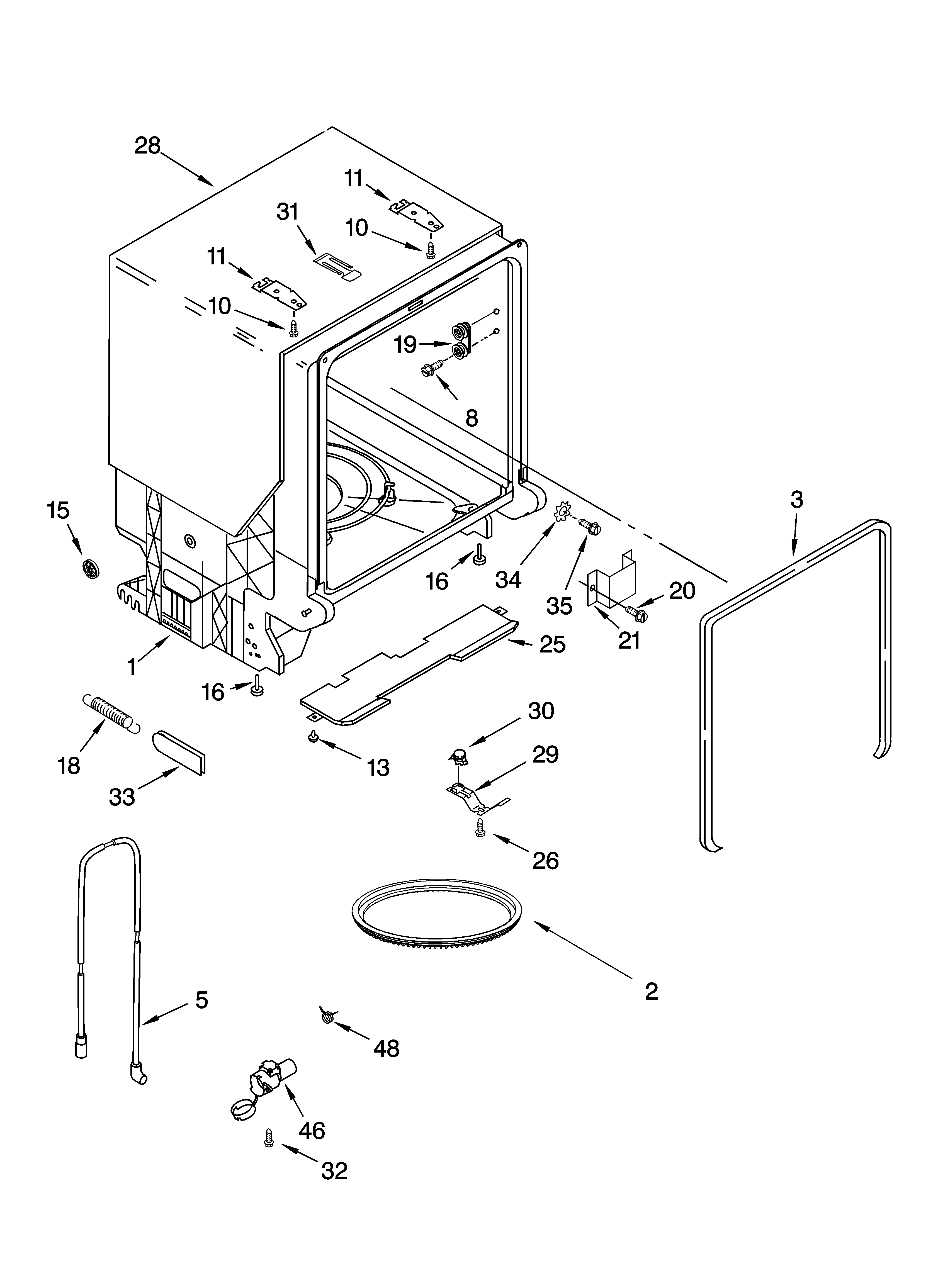 Kenmore 66516373301 tub and frame parts diagram