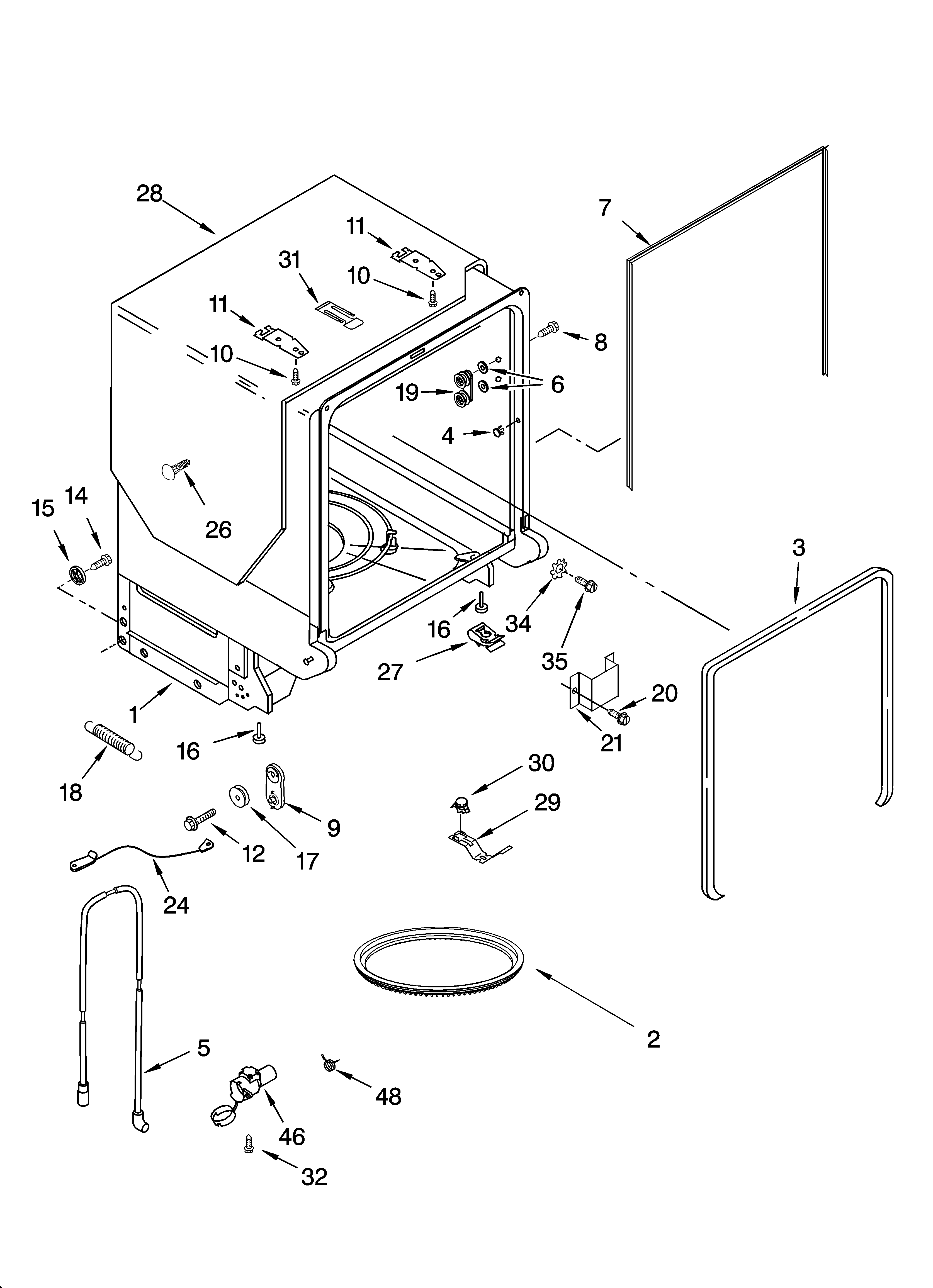 Kenmore 66517389300 tub and frame parts diagram