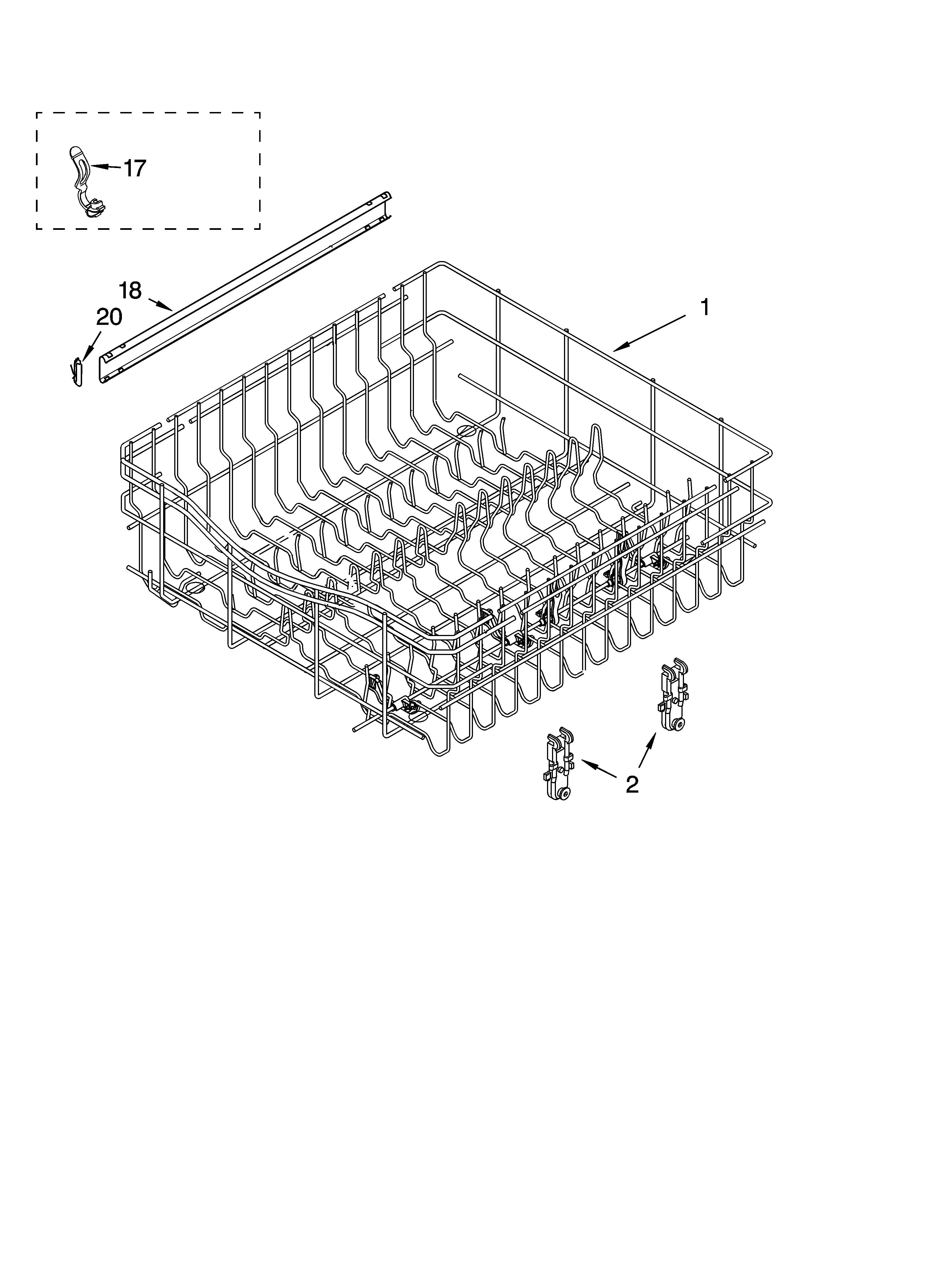 Kenmore 66517389300 upper rack and track parts diagram