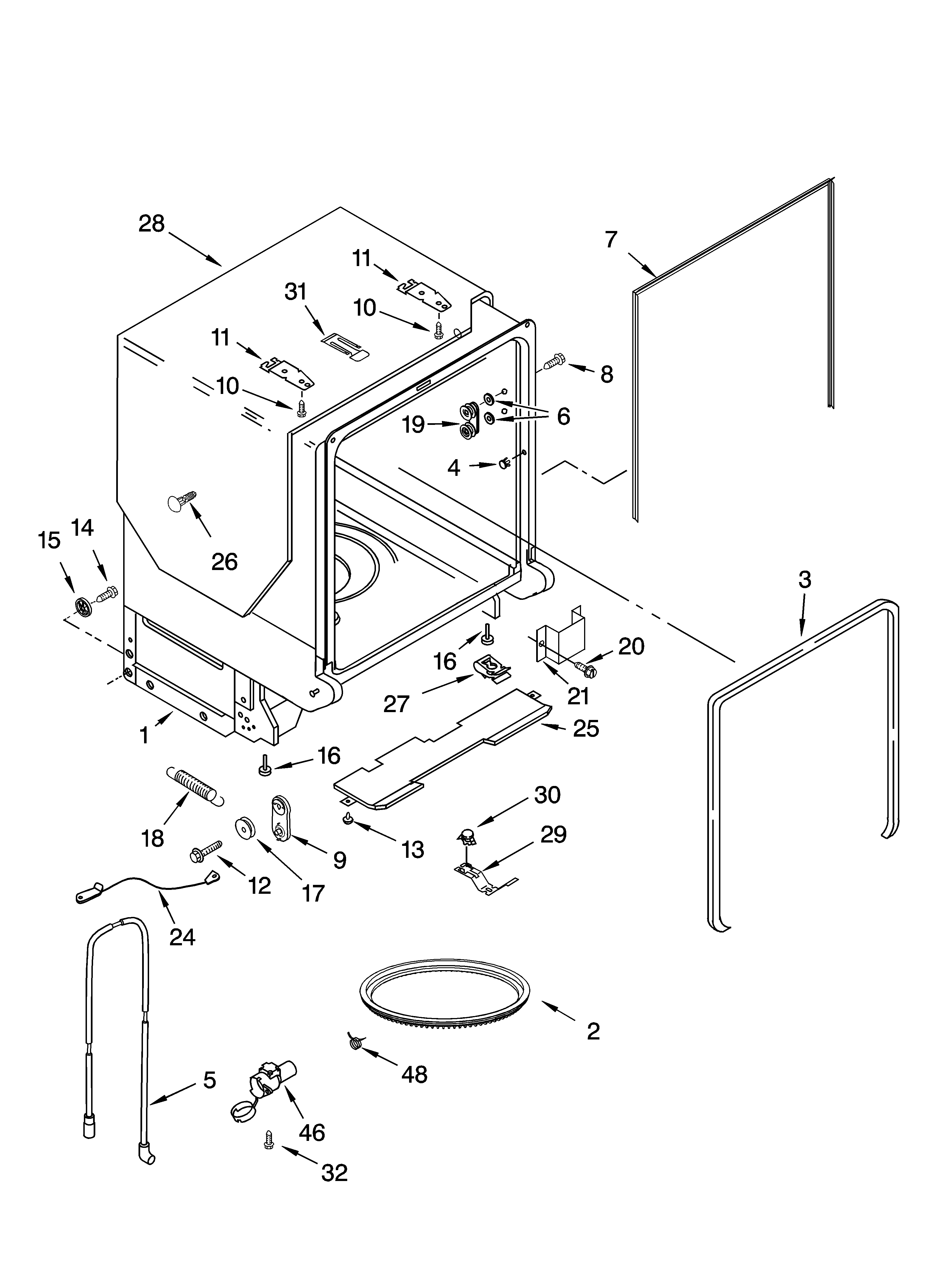 Kenmore 66516473300 tub and frame parts diagram