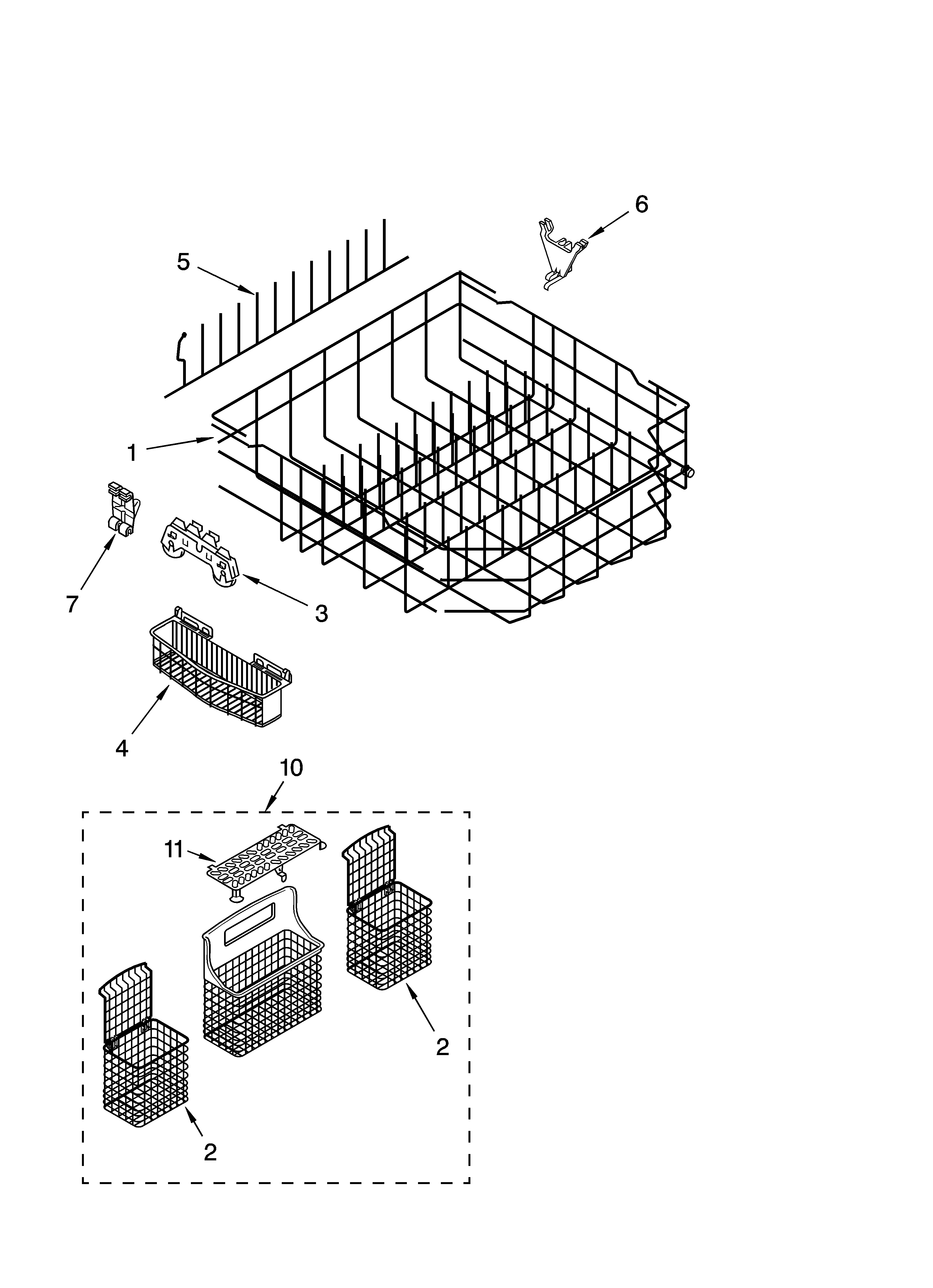 Kenmore 66516473300 lower rack parts diagram