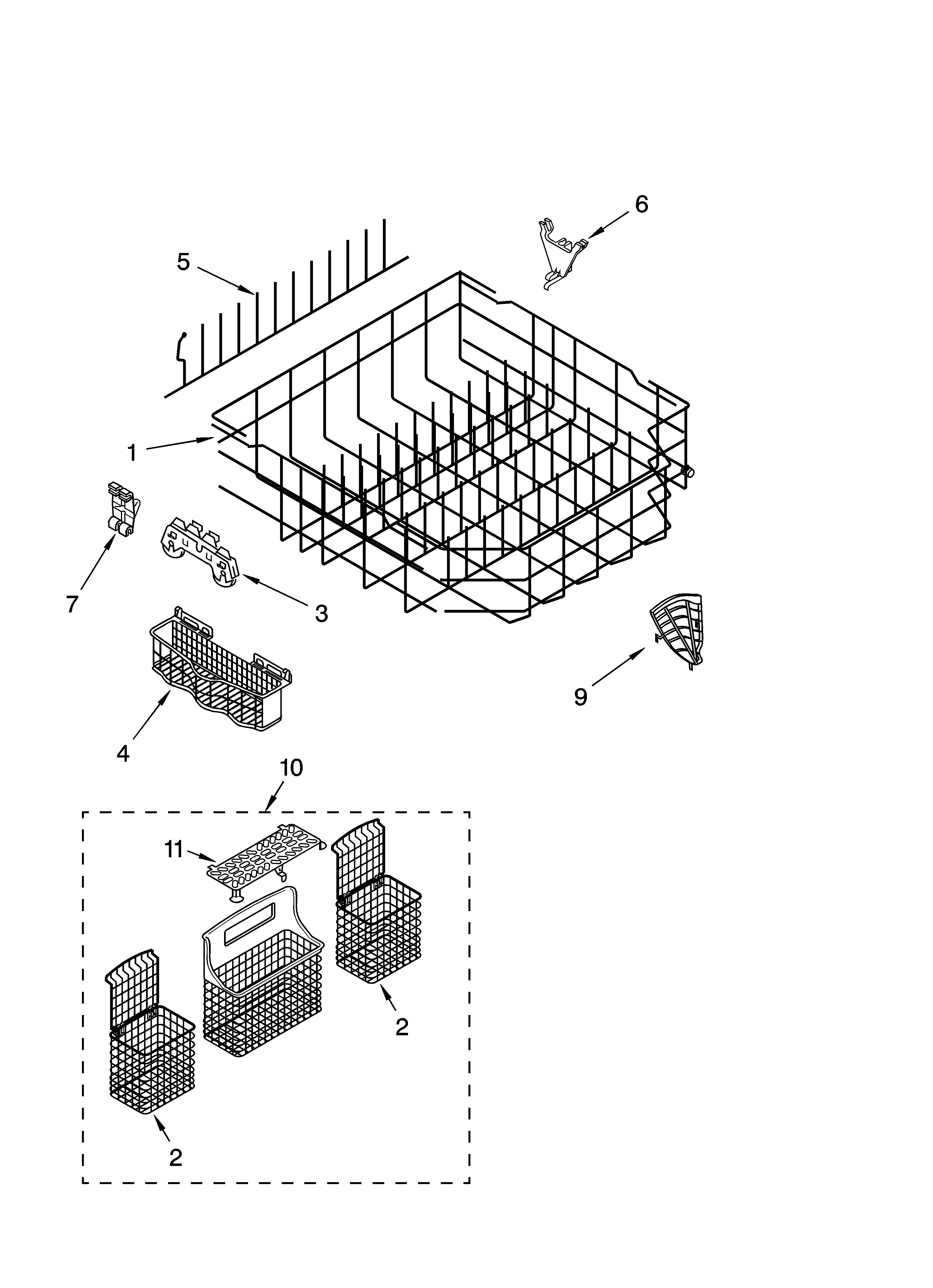 Kenmore 66516489300 lower rack parts diagram