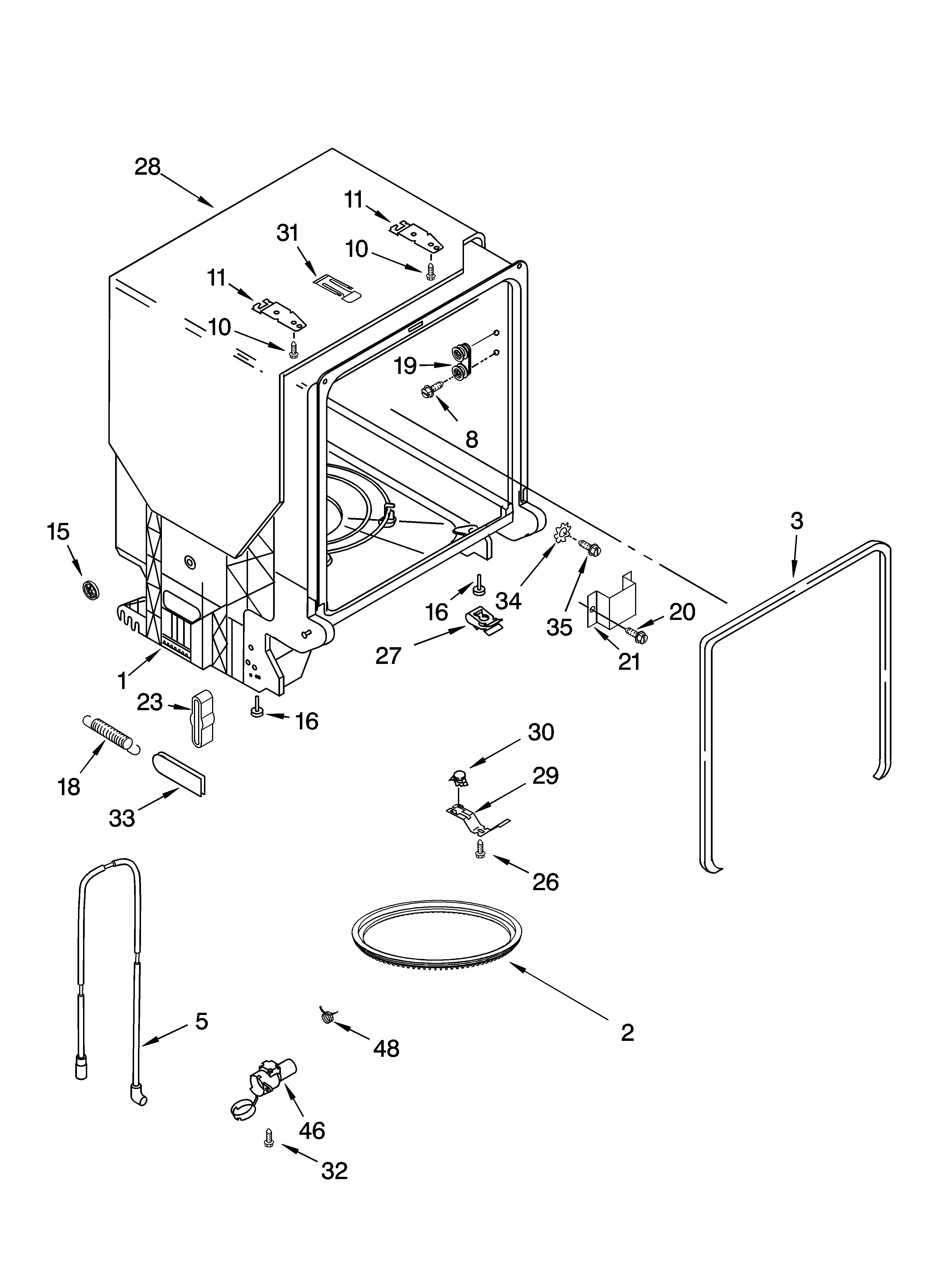 Kenmore 66516504200 tub and frame parts diagram
