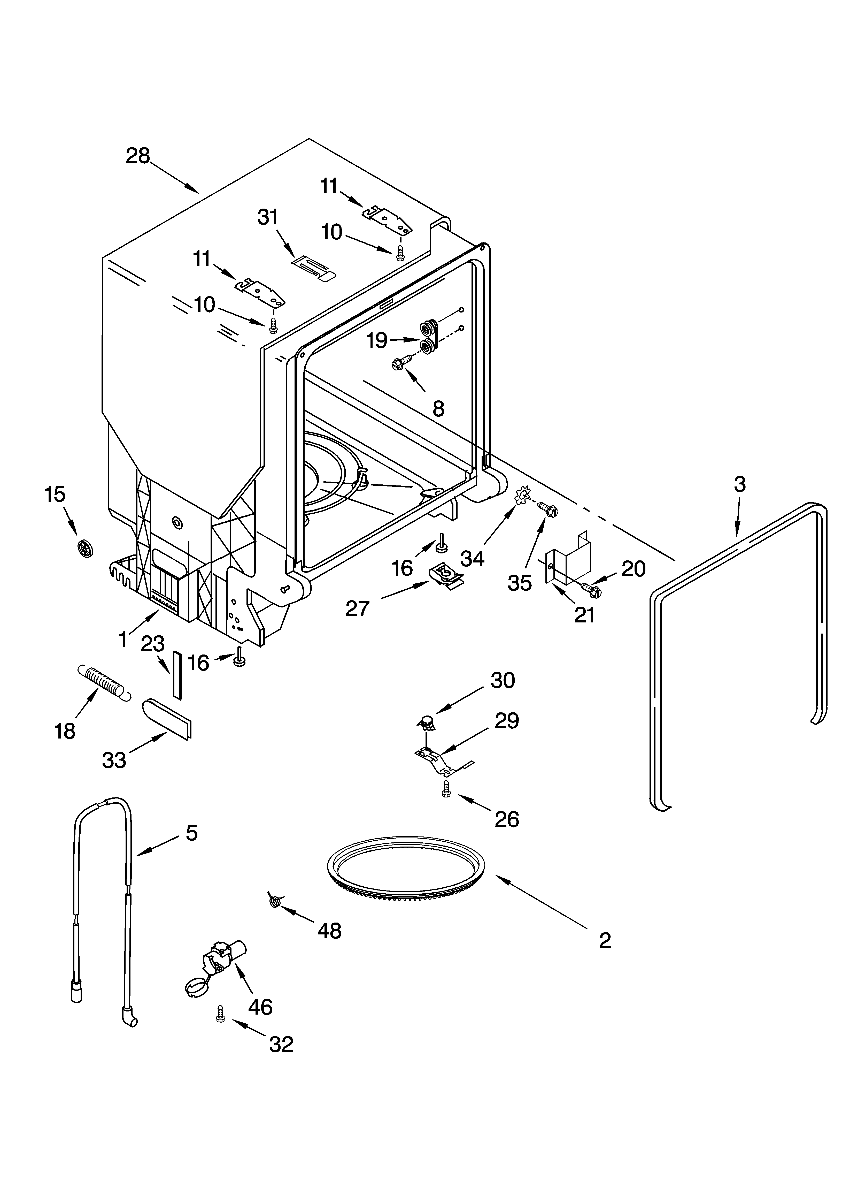 Kenmore 66516533200 tub and frame parts diagram