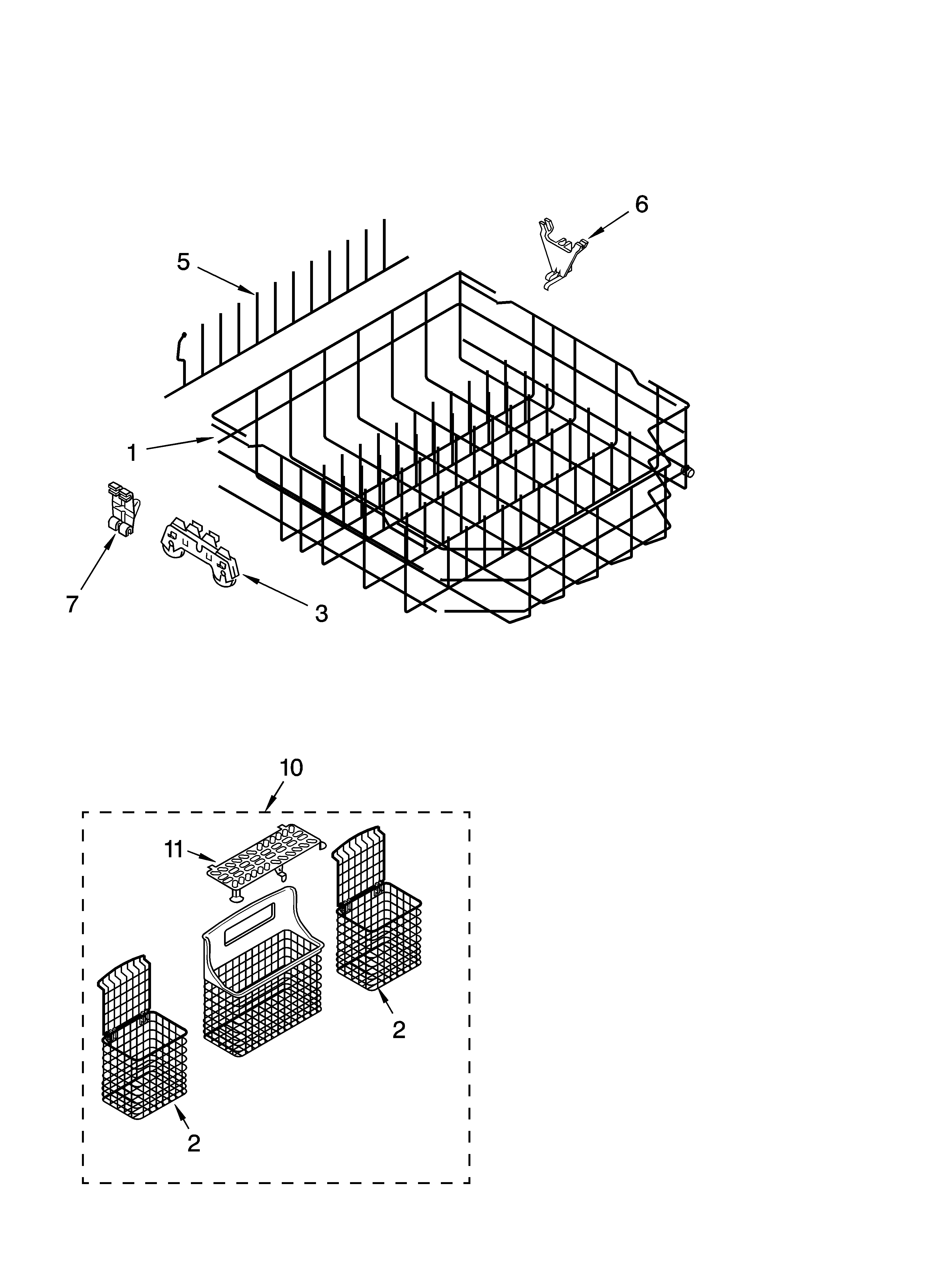Kenmore 66516533200 lower rack parts diagram