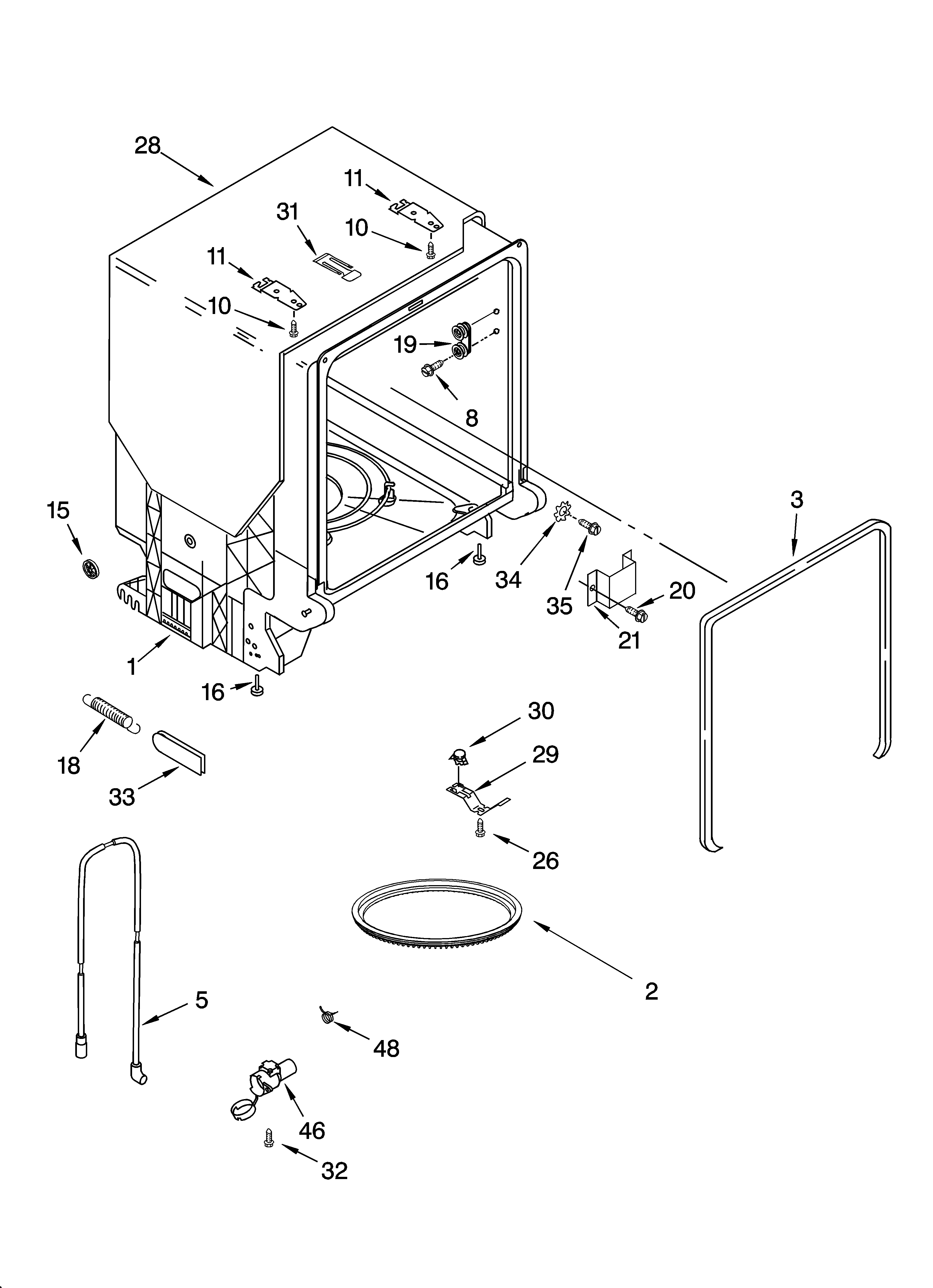 Kenmore 66517539201 tub and frame parts diagram