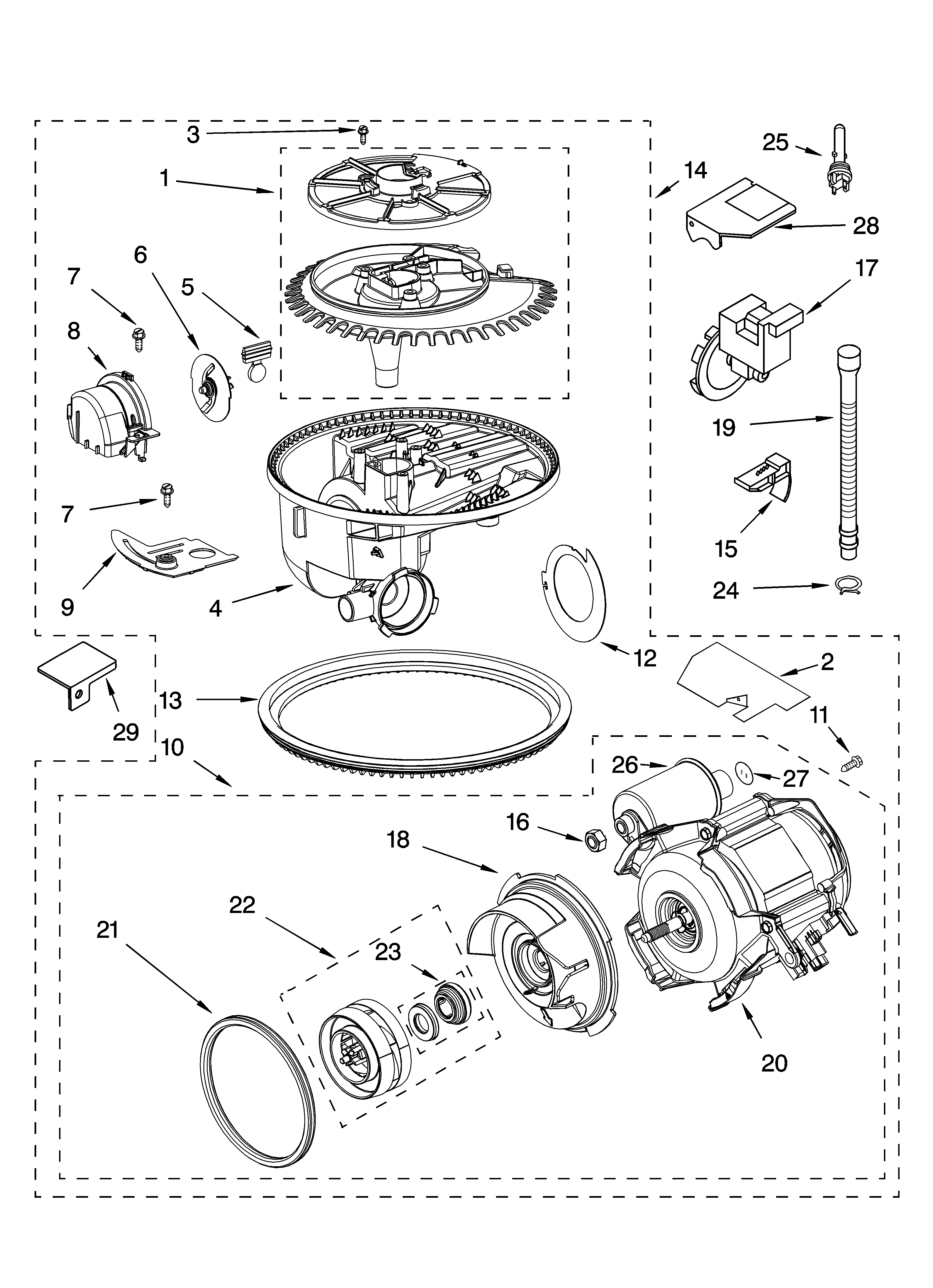 Kenmore 66516552201 pump and motor parts diagram