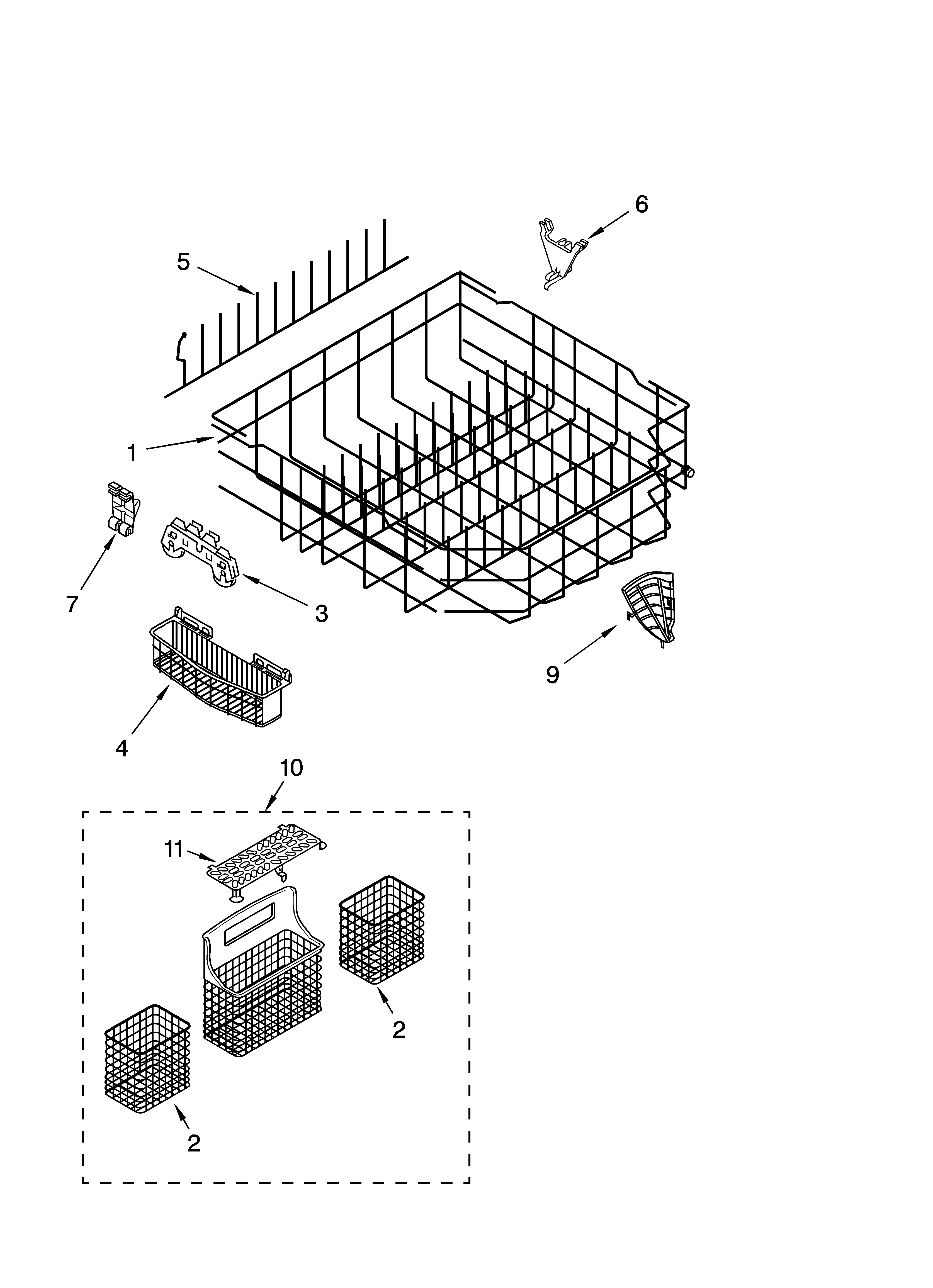 Kenmore 66516593202 lower rack parts diagram