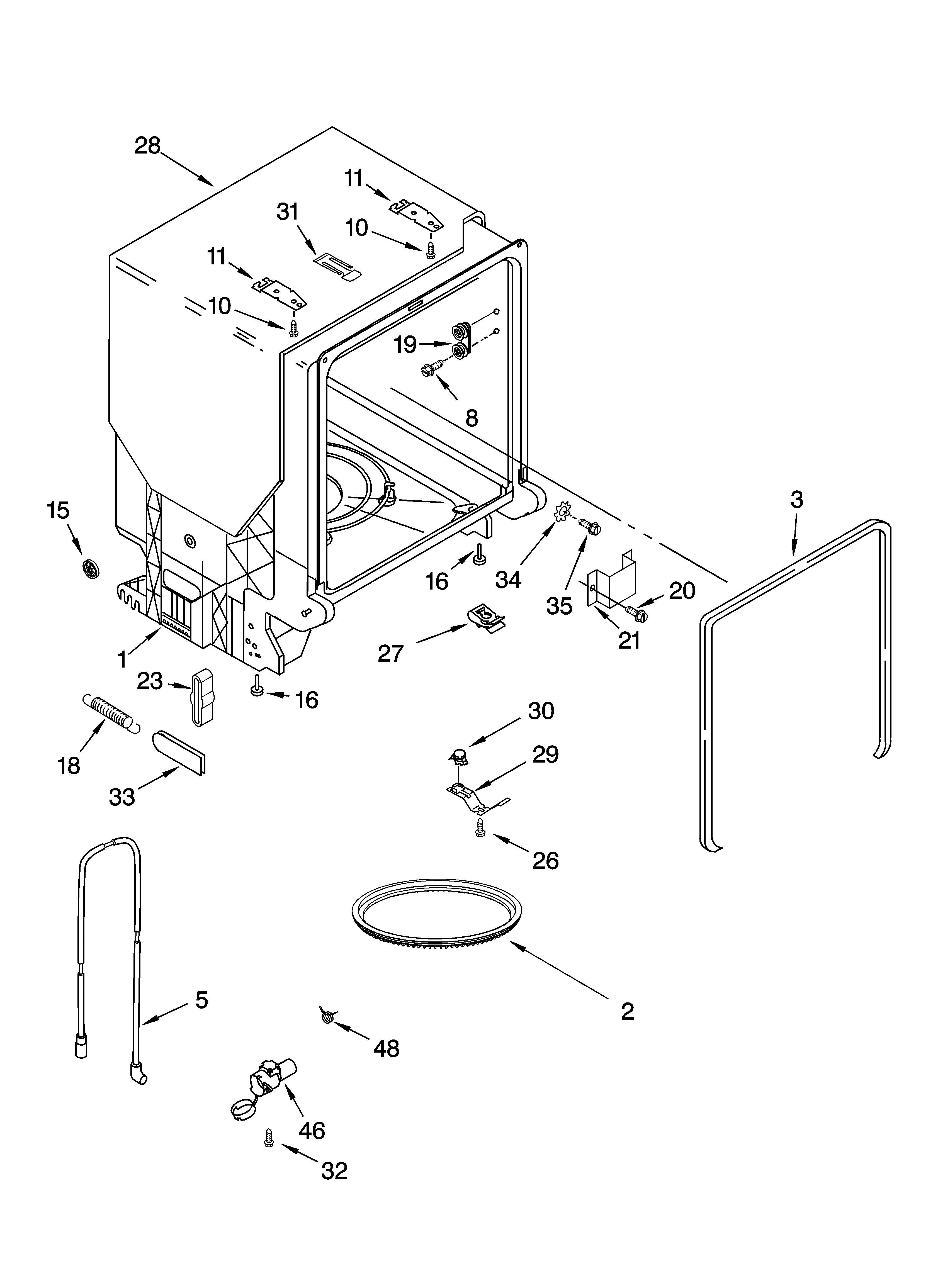 Kenmore 66516602301 tub and frame parts diagram