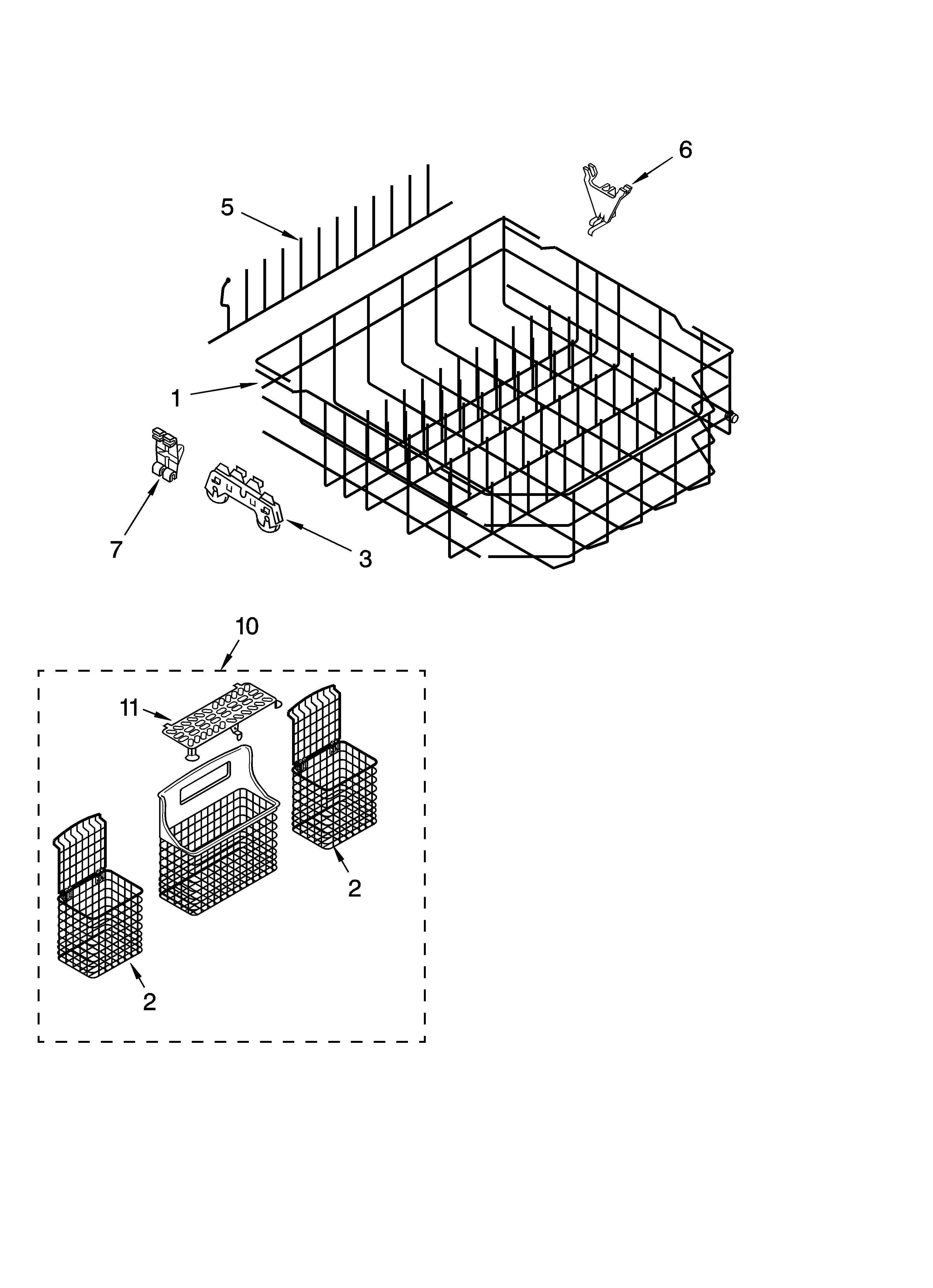 Kenmore 66516602301 lower rack parts diagram