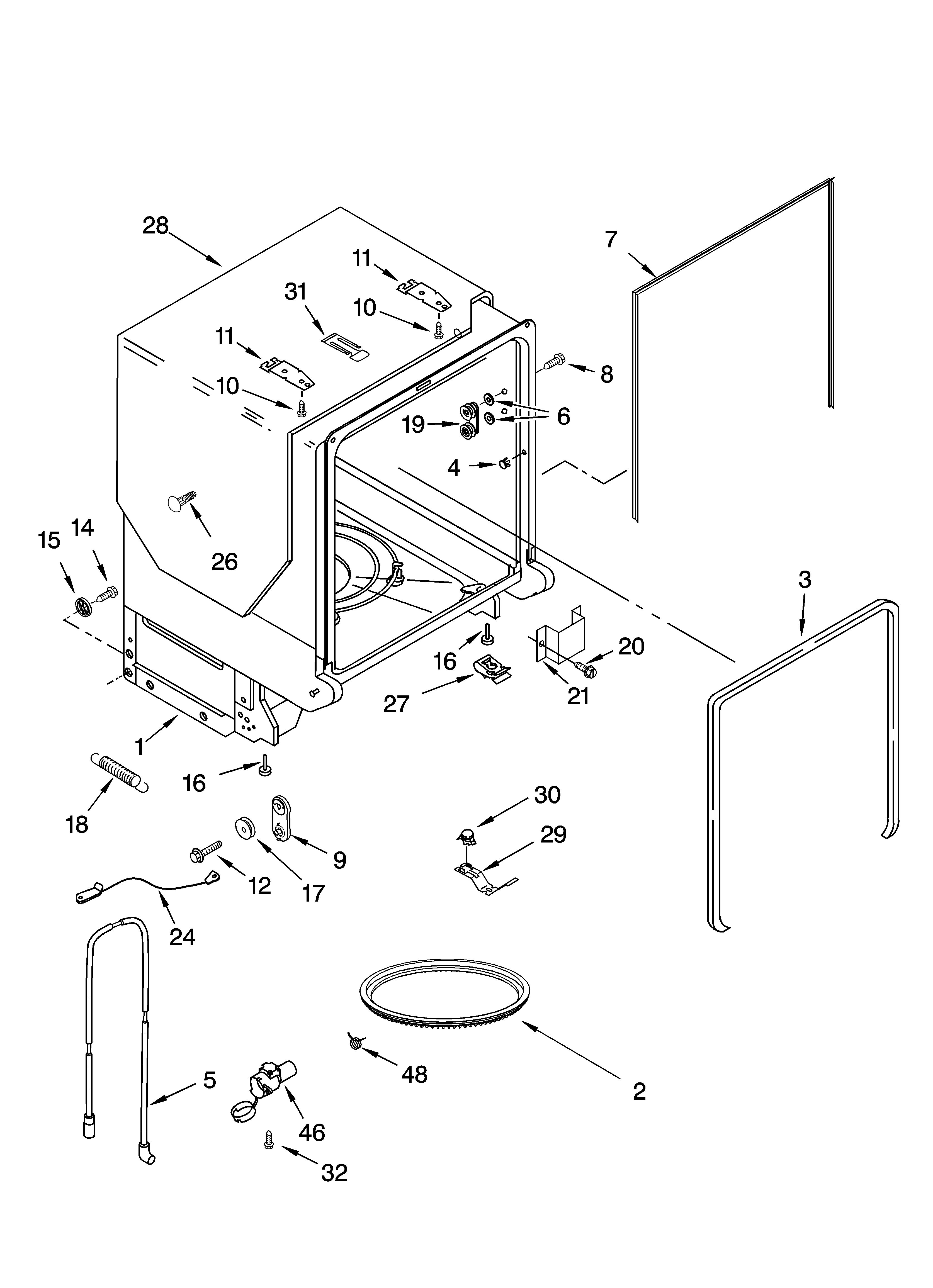 Kenmore 66517693201 tub and frame parts diagram