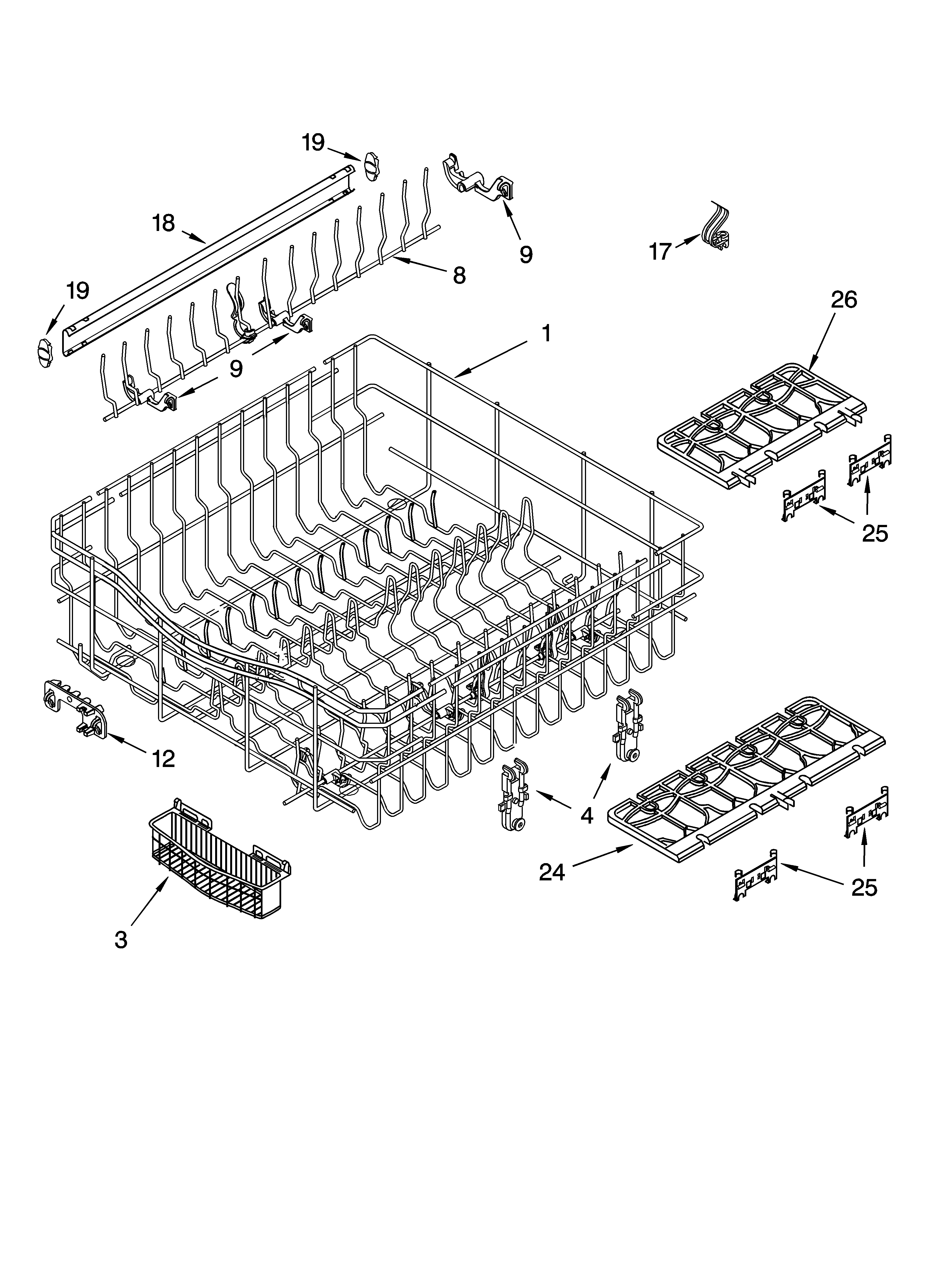 Kenmore 66516972200 upper rack and track parts diagram
