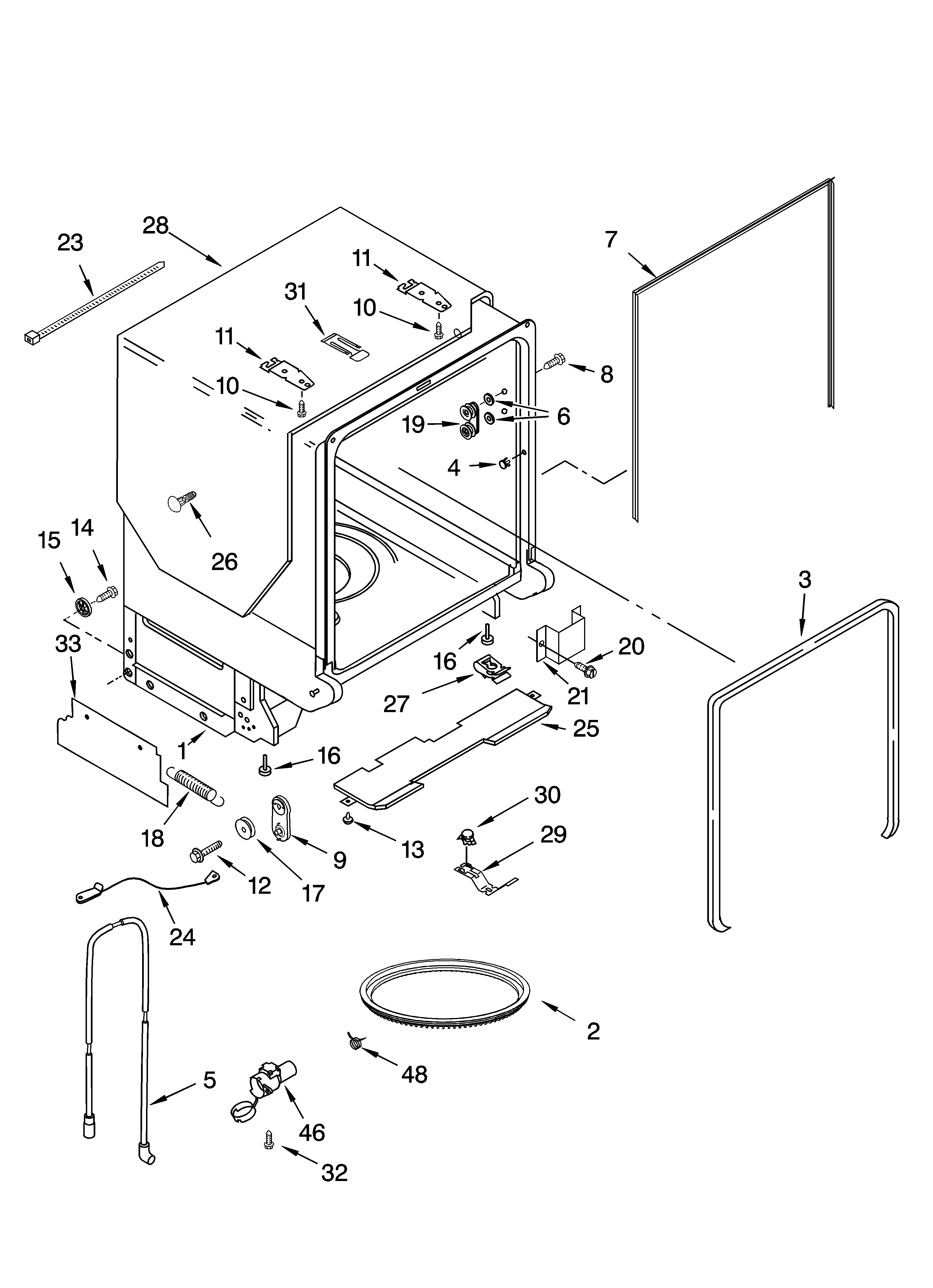 Kenmore 66516989201 tub and frame parts diagram