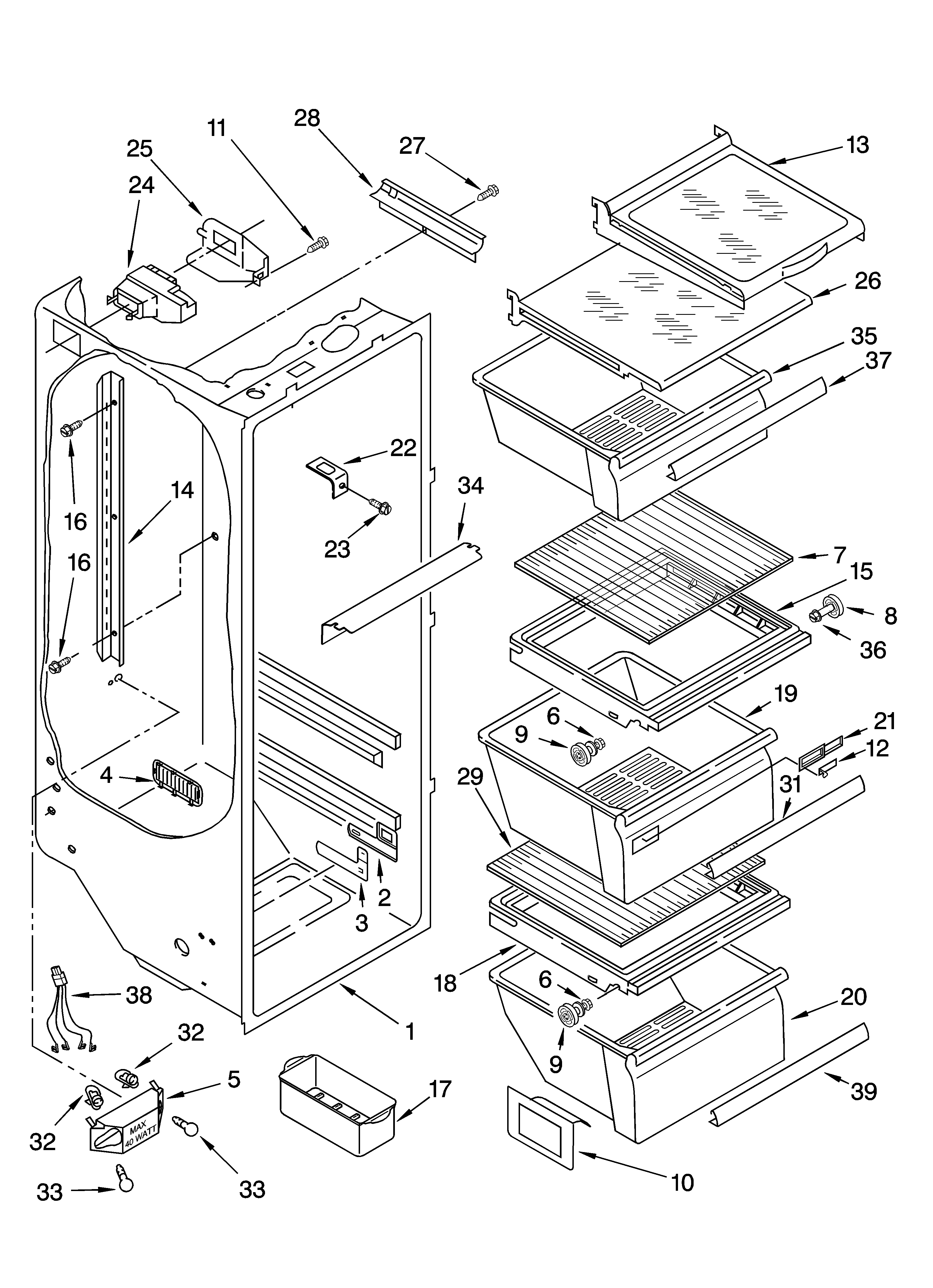 Kenmore 10644559400 refrigerator liner parts diagram