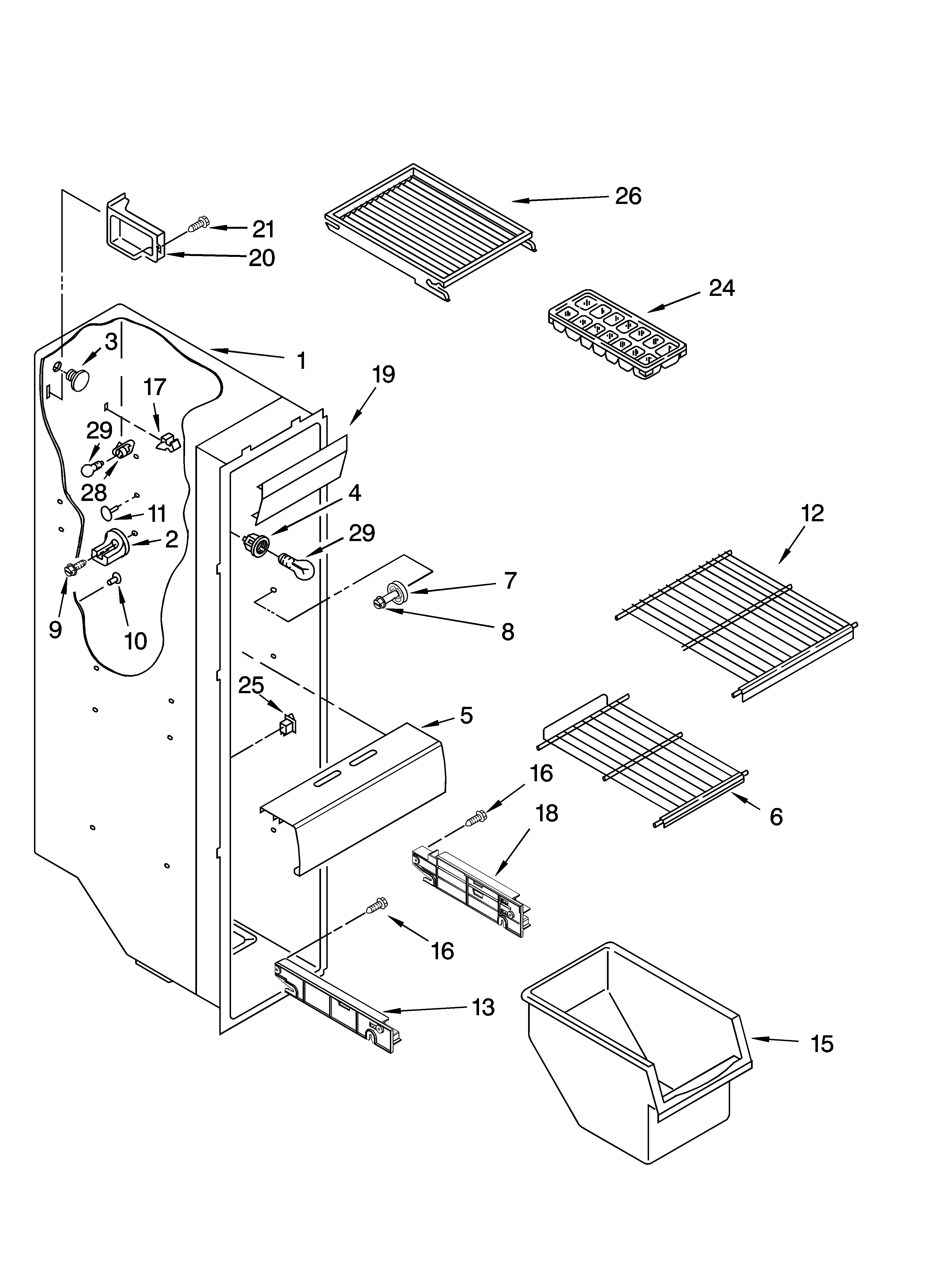 Kenmore 10644559400 freezer liner parts diagram