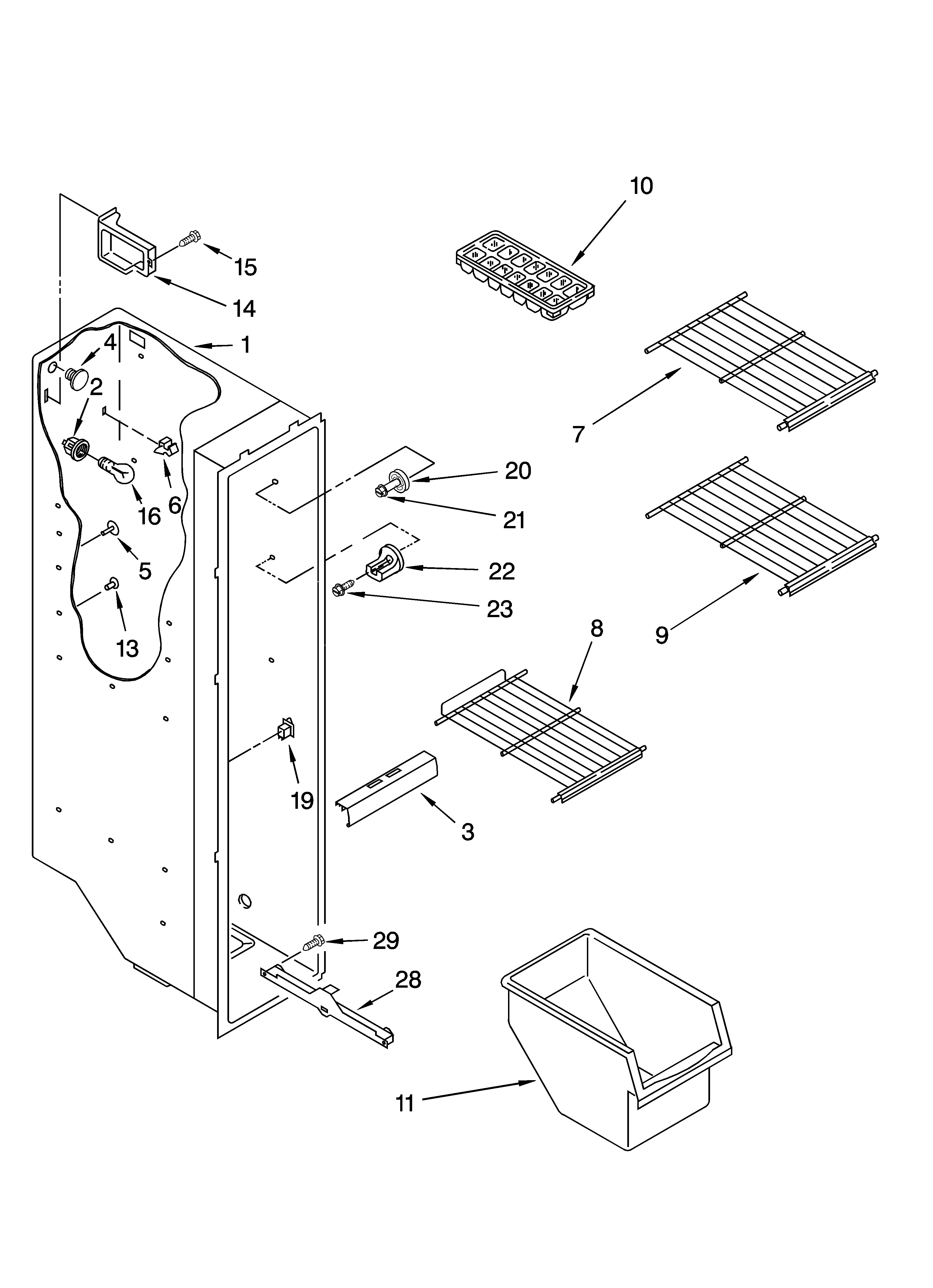 Kenmore 10648212500 freezer liner parts diagram