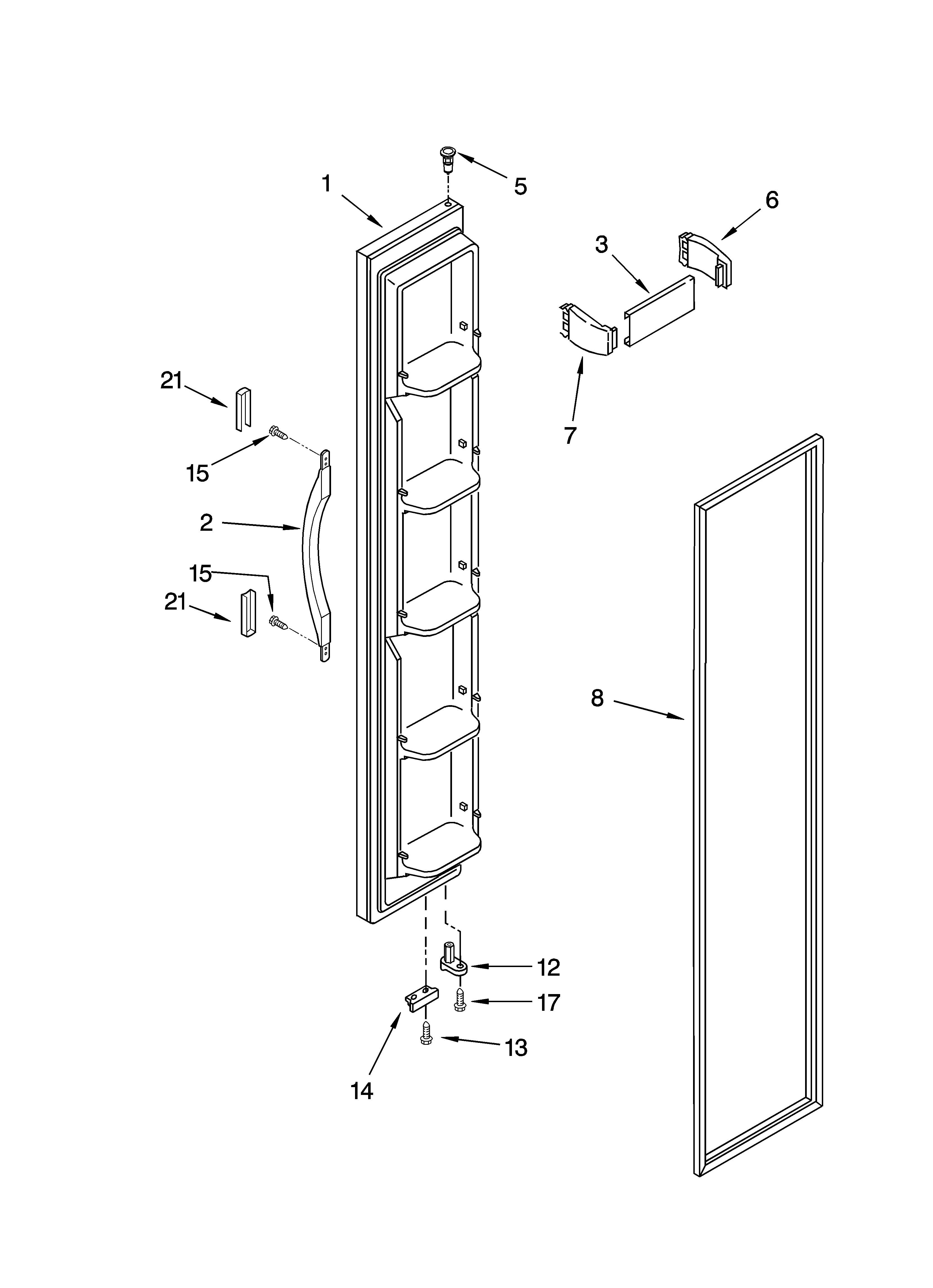 Kenmore 10648212500 freezer door parts diagram