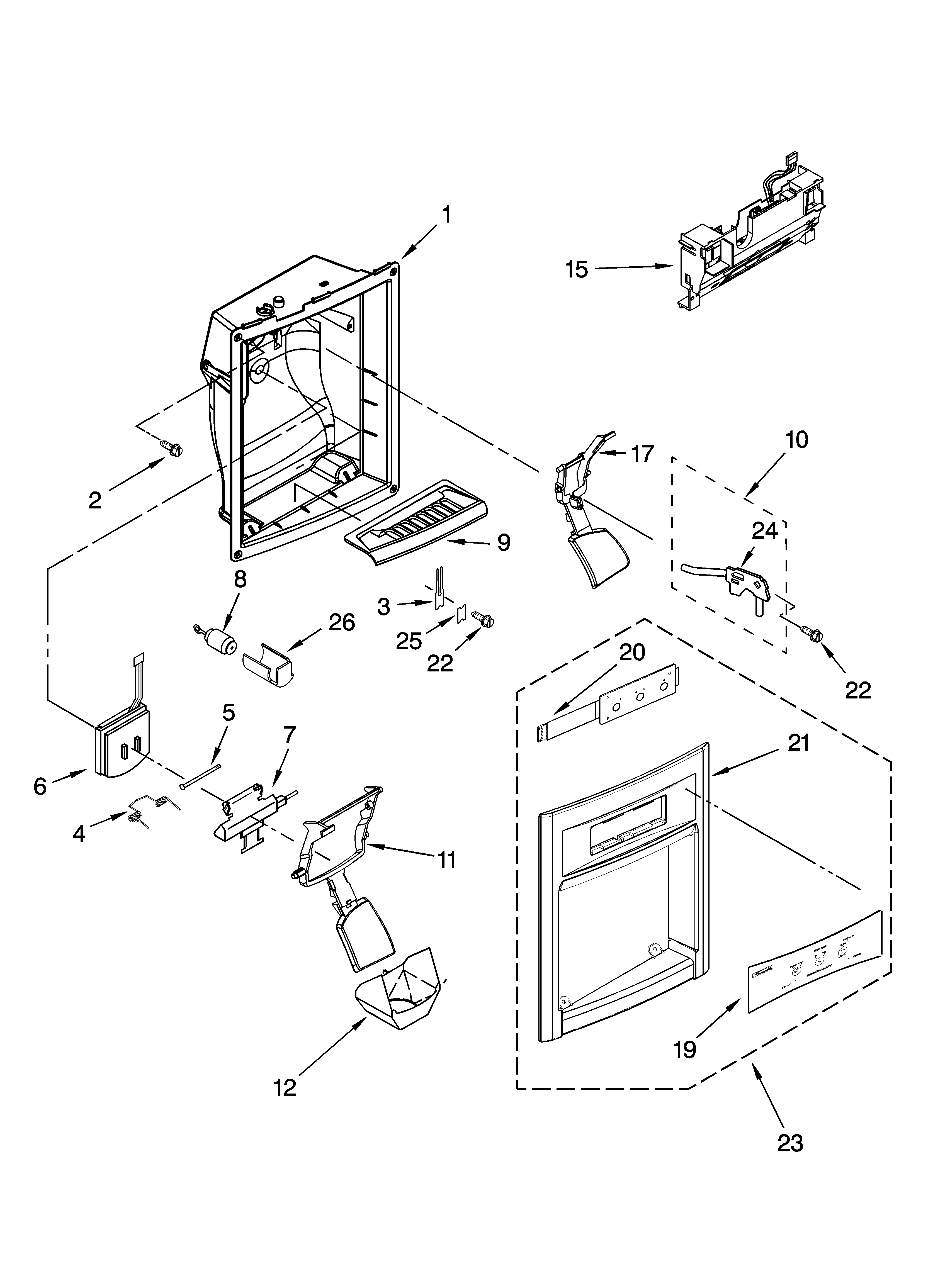 Kenmore 10656689500 dispenser front parts diagram