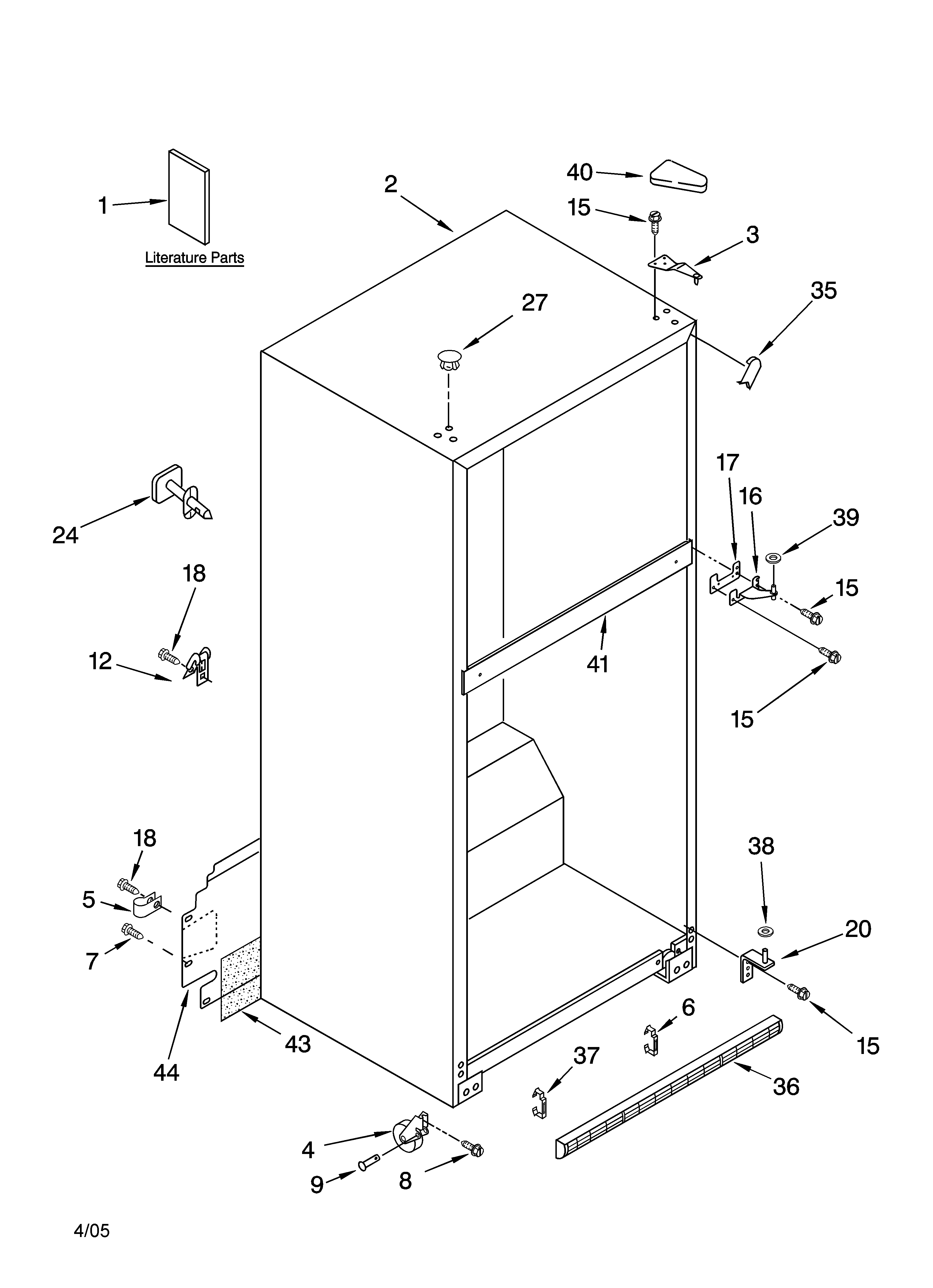 Kenmore 10664962401 cabinet parts diagram