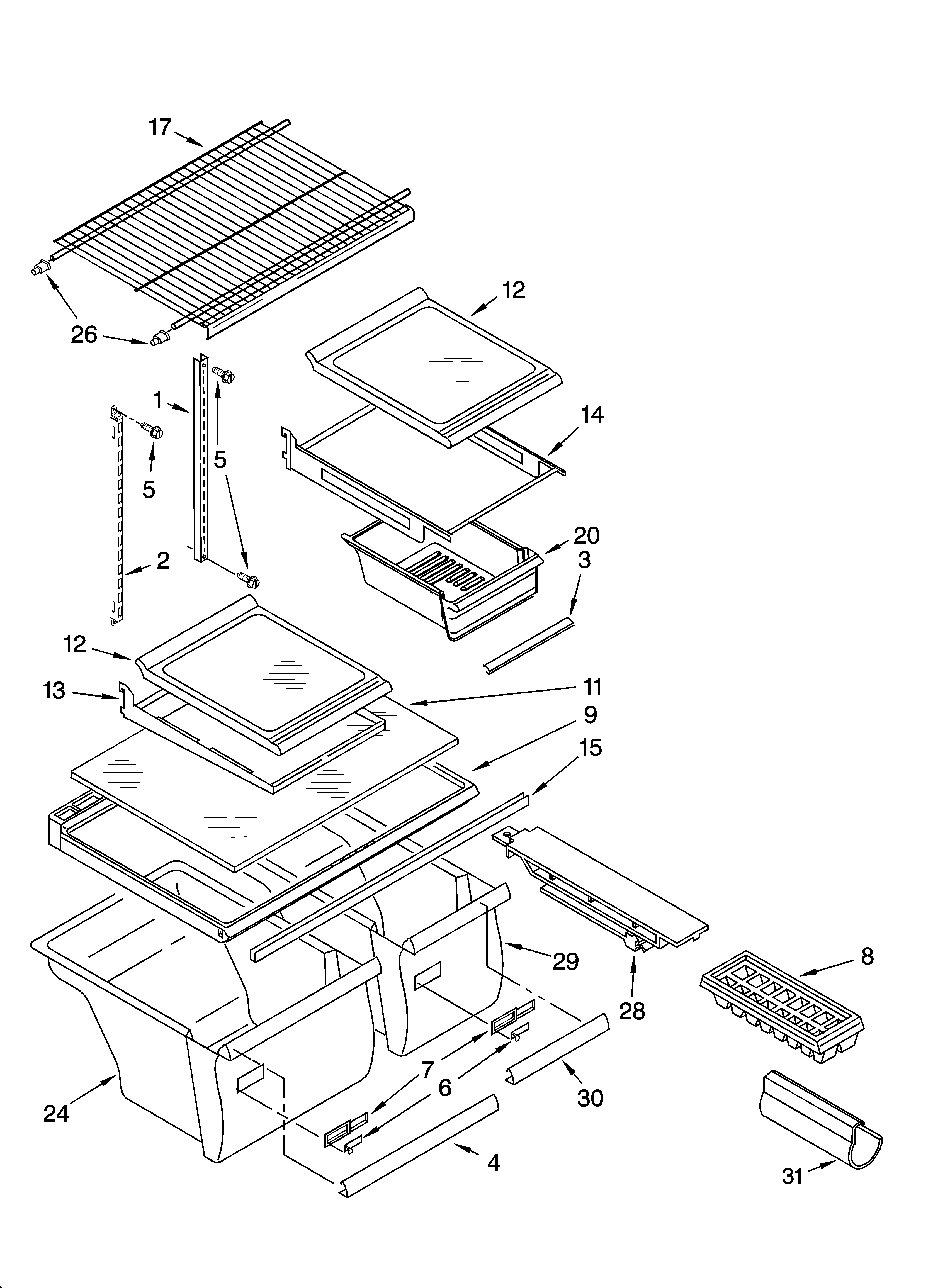Kenmore 10664962401 shelf parts diagram