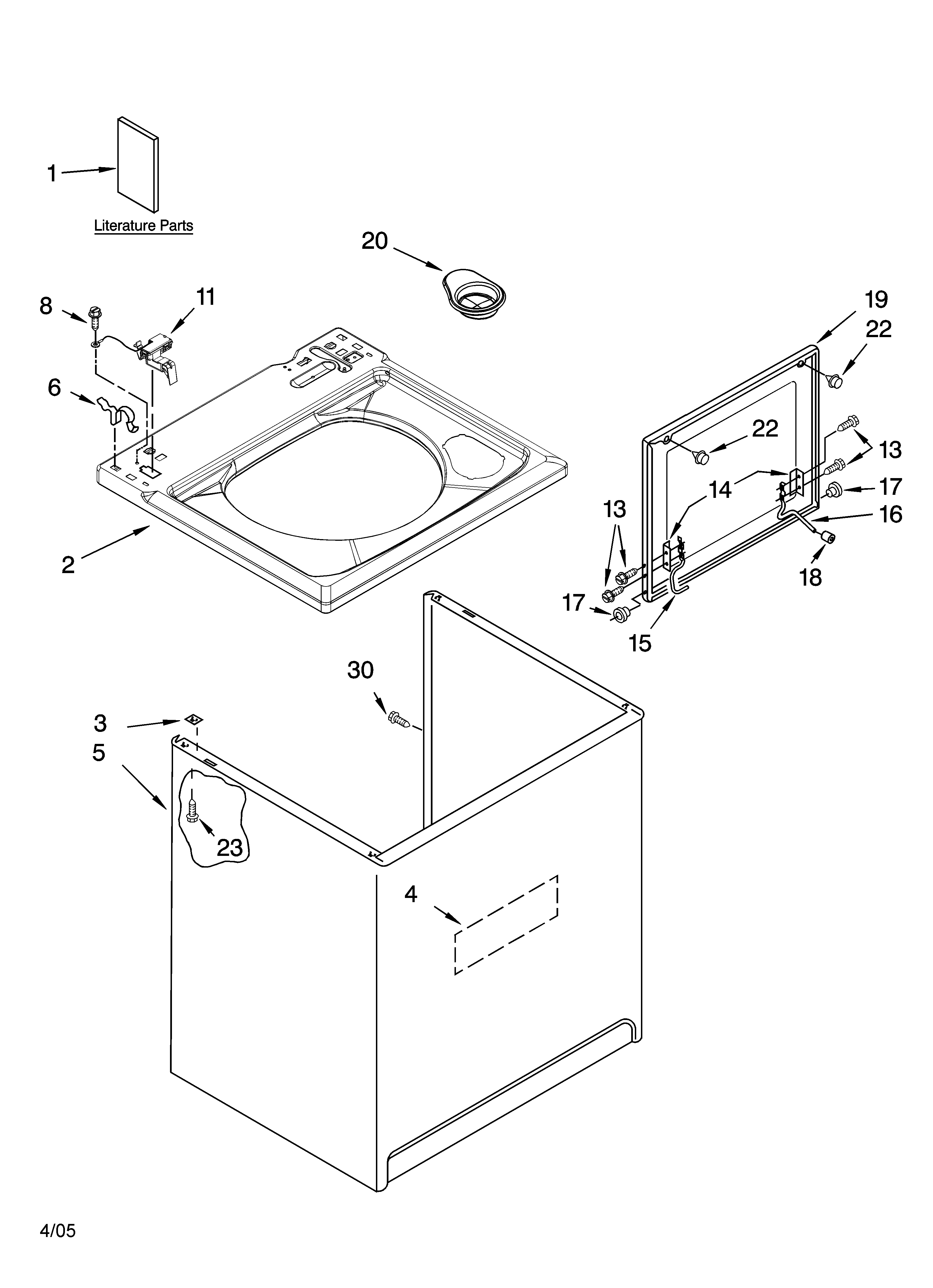 Kenmore Elite 11016942500 top and cabinet parts diagram