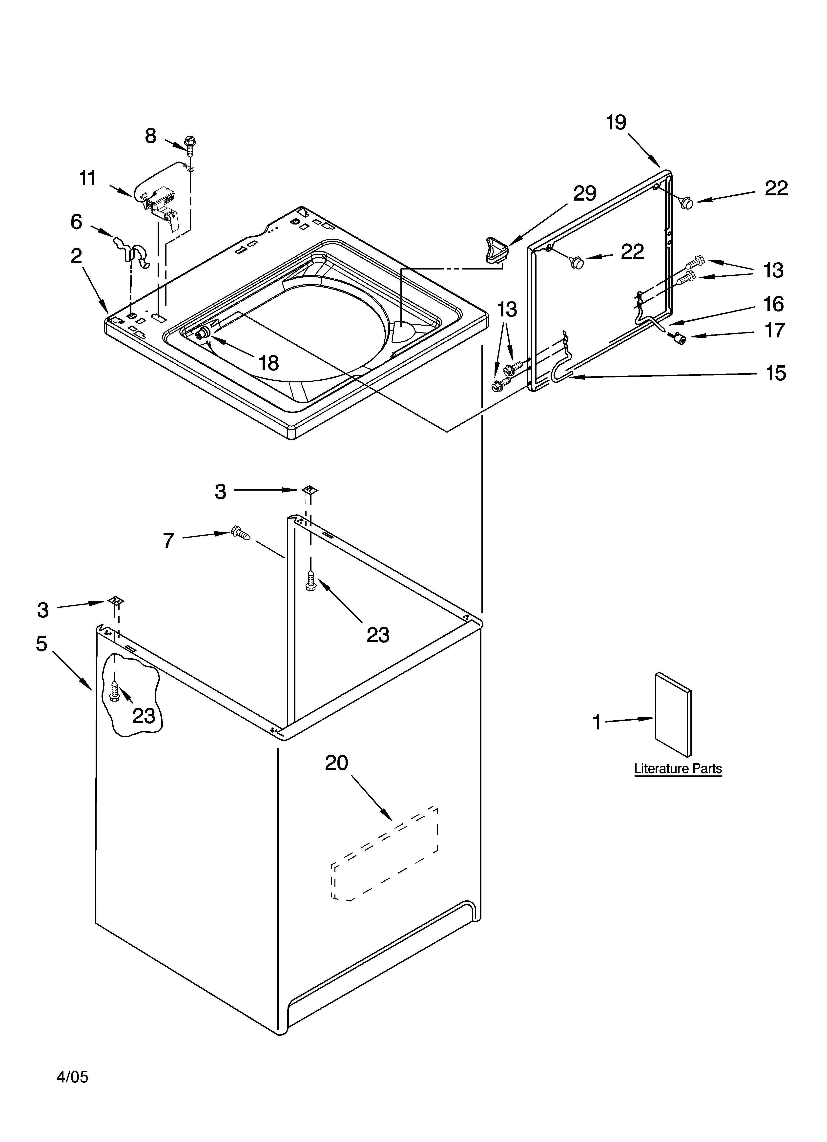 Kenmore 11026742500 top and cabinet parts diagram
