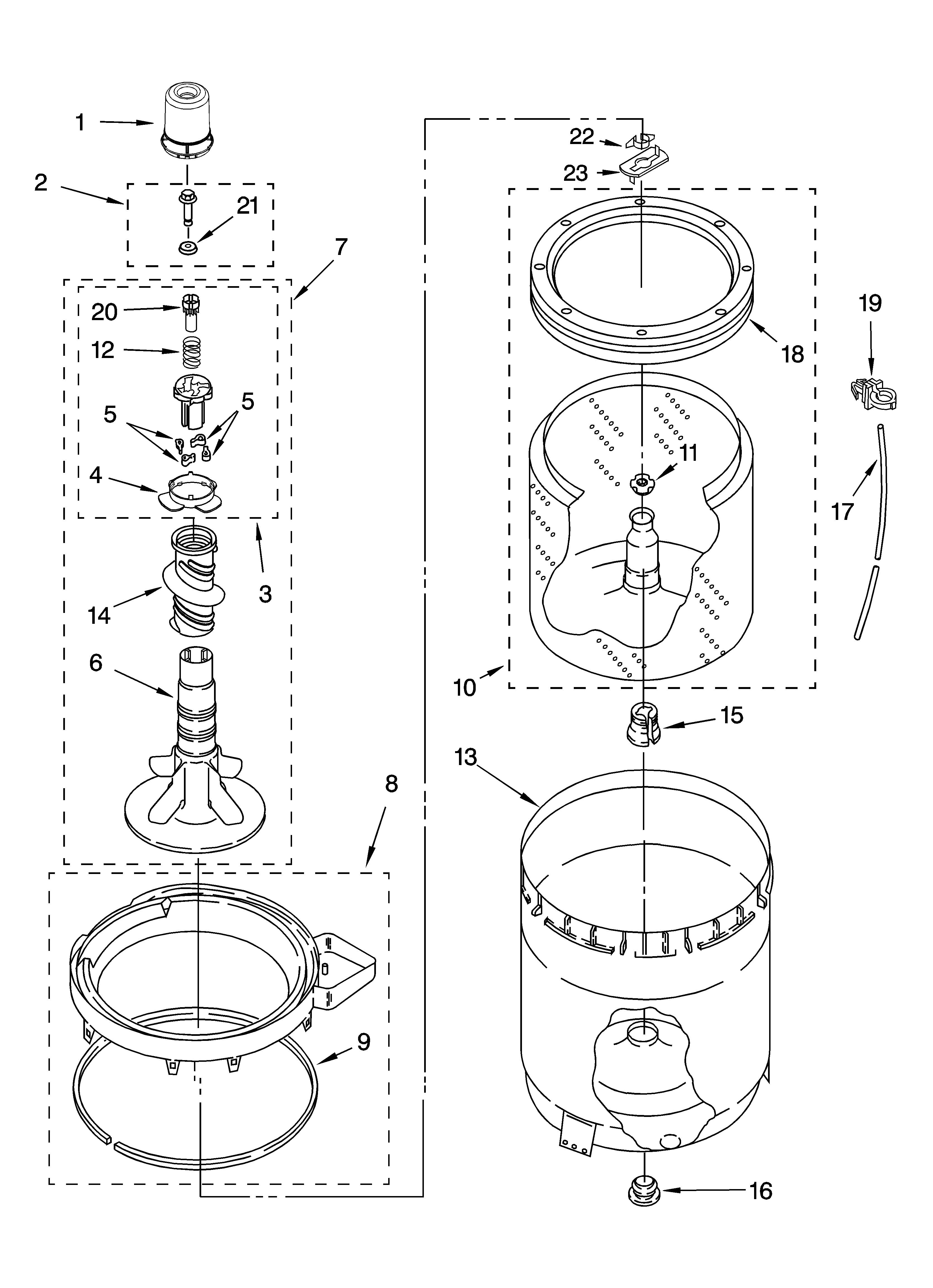 Kenmore 11026742500 agitator, basket and tub parts diagram