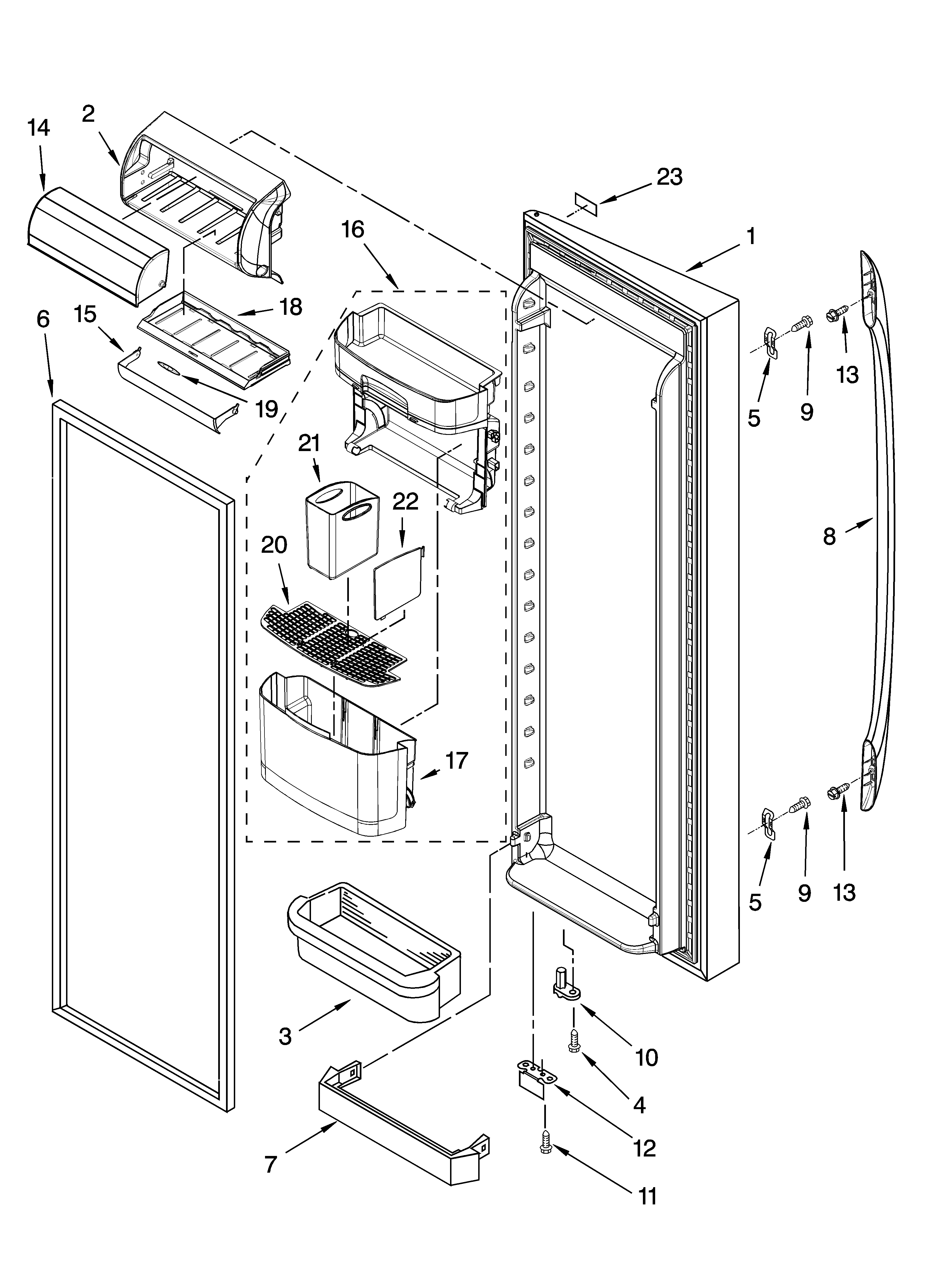 Kenmore Elite 10656393501 refrigerator door parts diagram