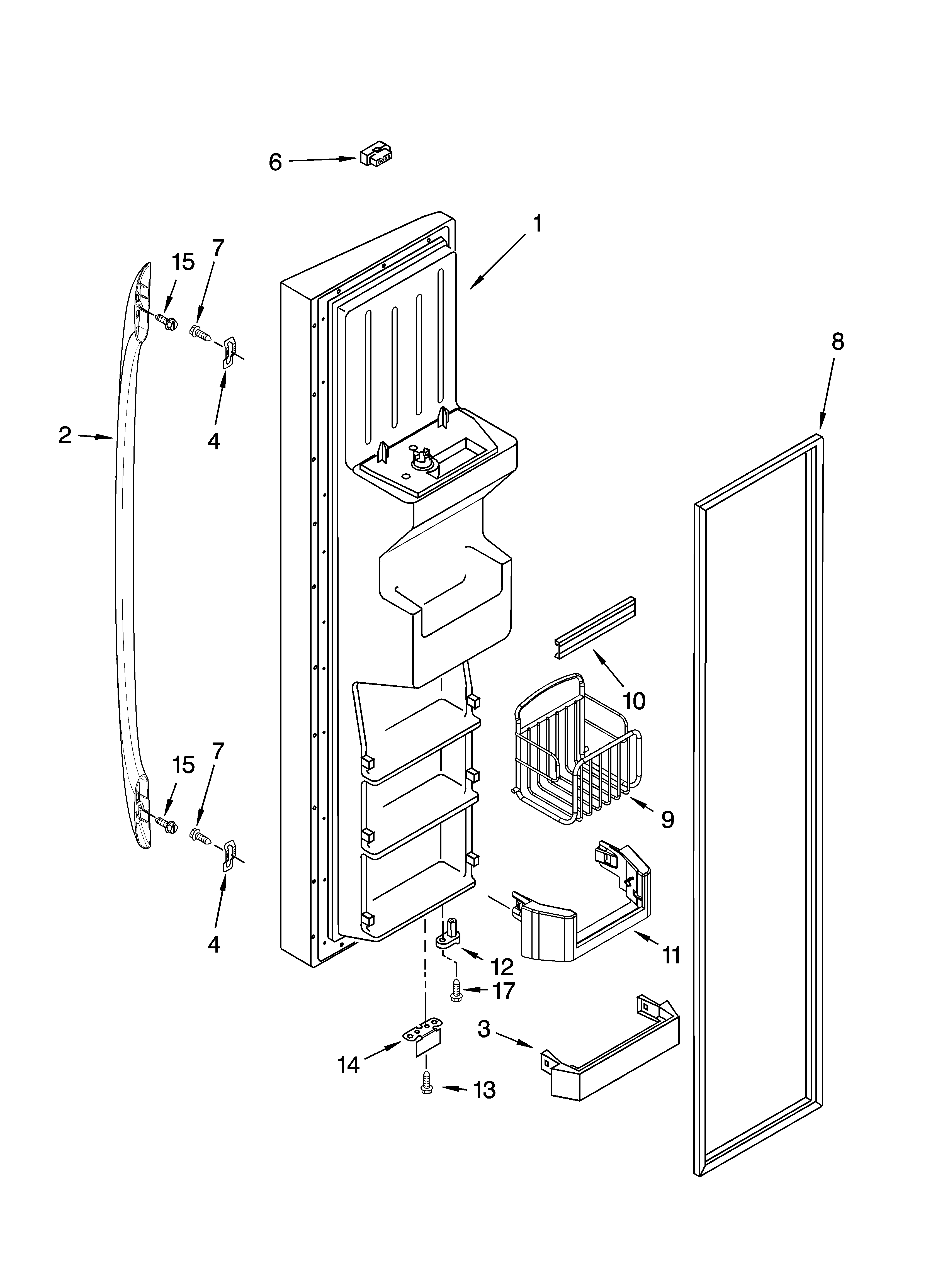Kenmore Elite 10656393501 freezer door parts diagram