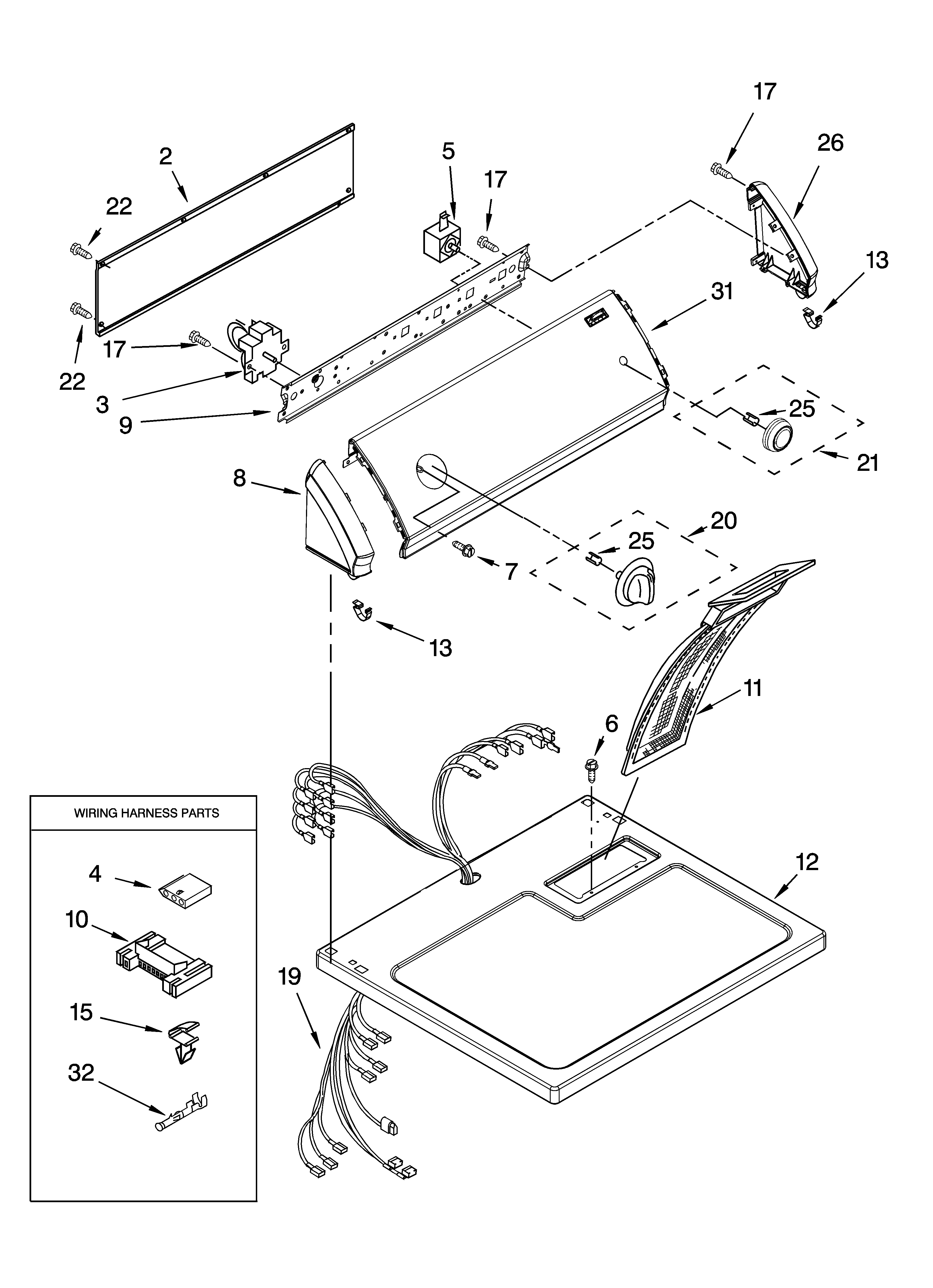 Kenmore 11066112500 top and console parts diagram