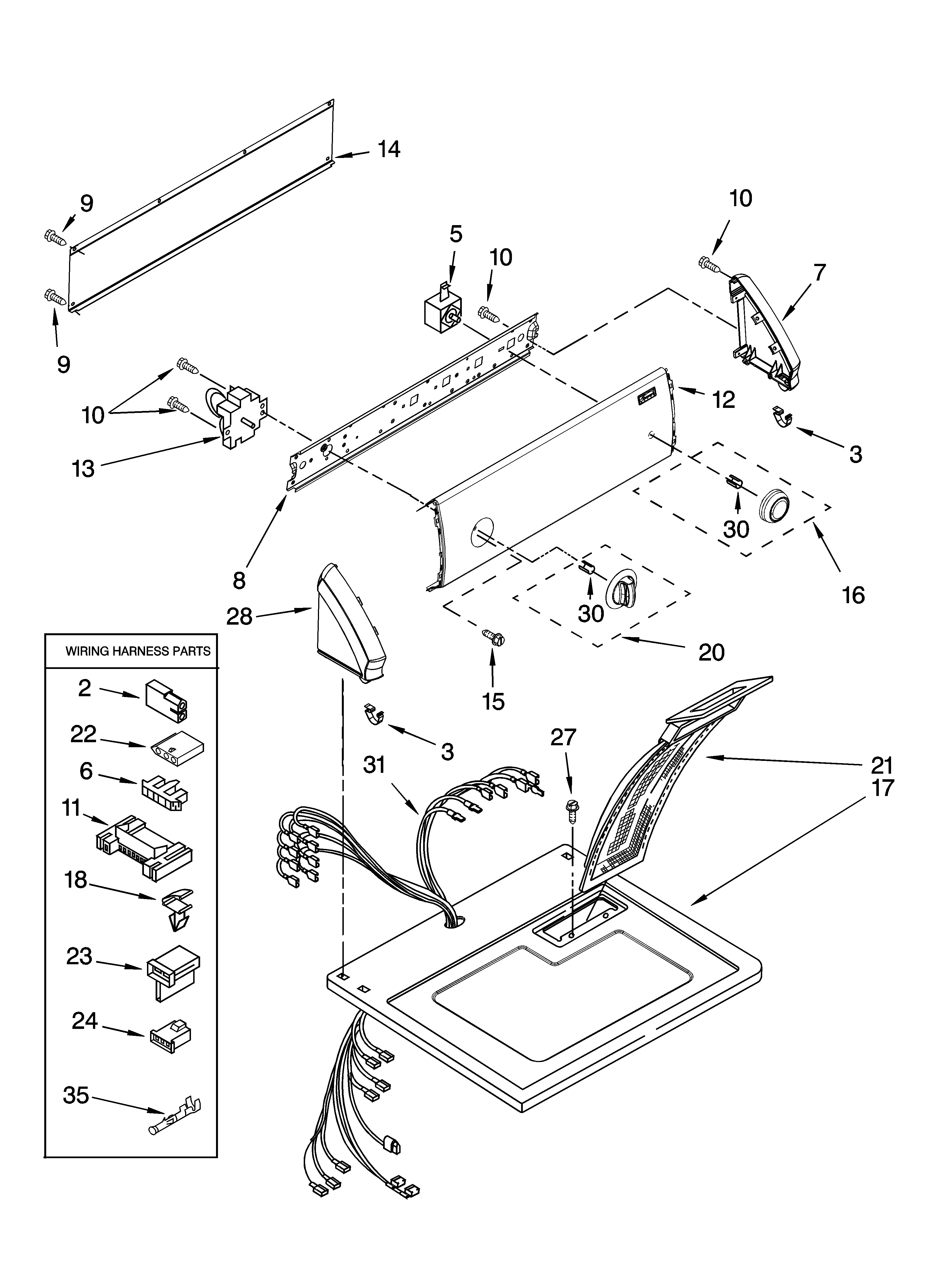 Kenmore 11076112500 top and console parts diagram