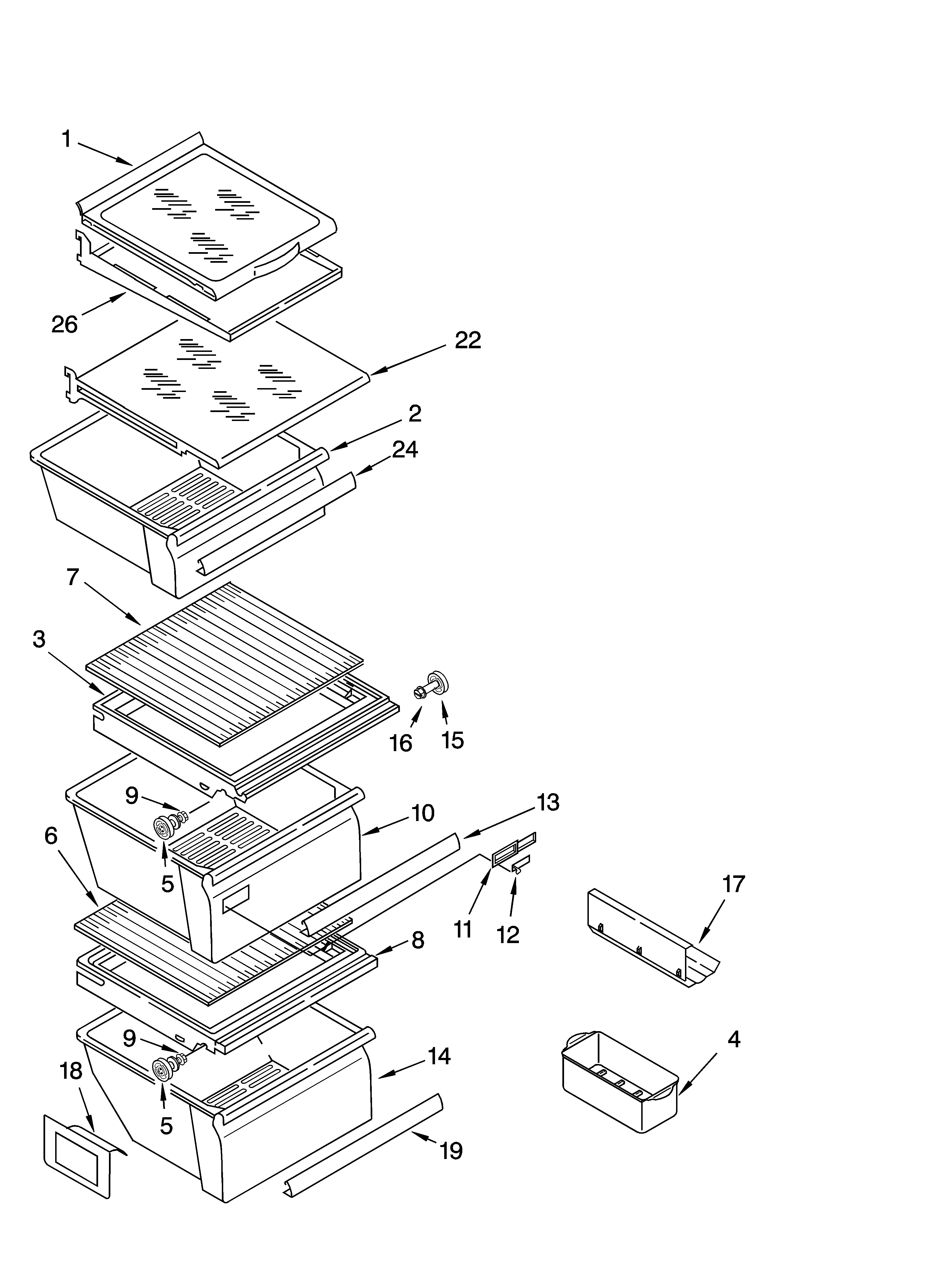 Kenmore Elite 10656699501 refrigerator shelf parts diagram