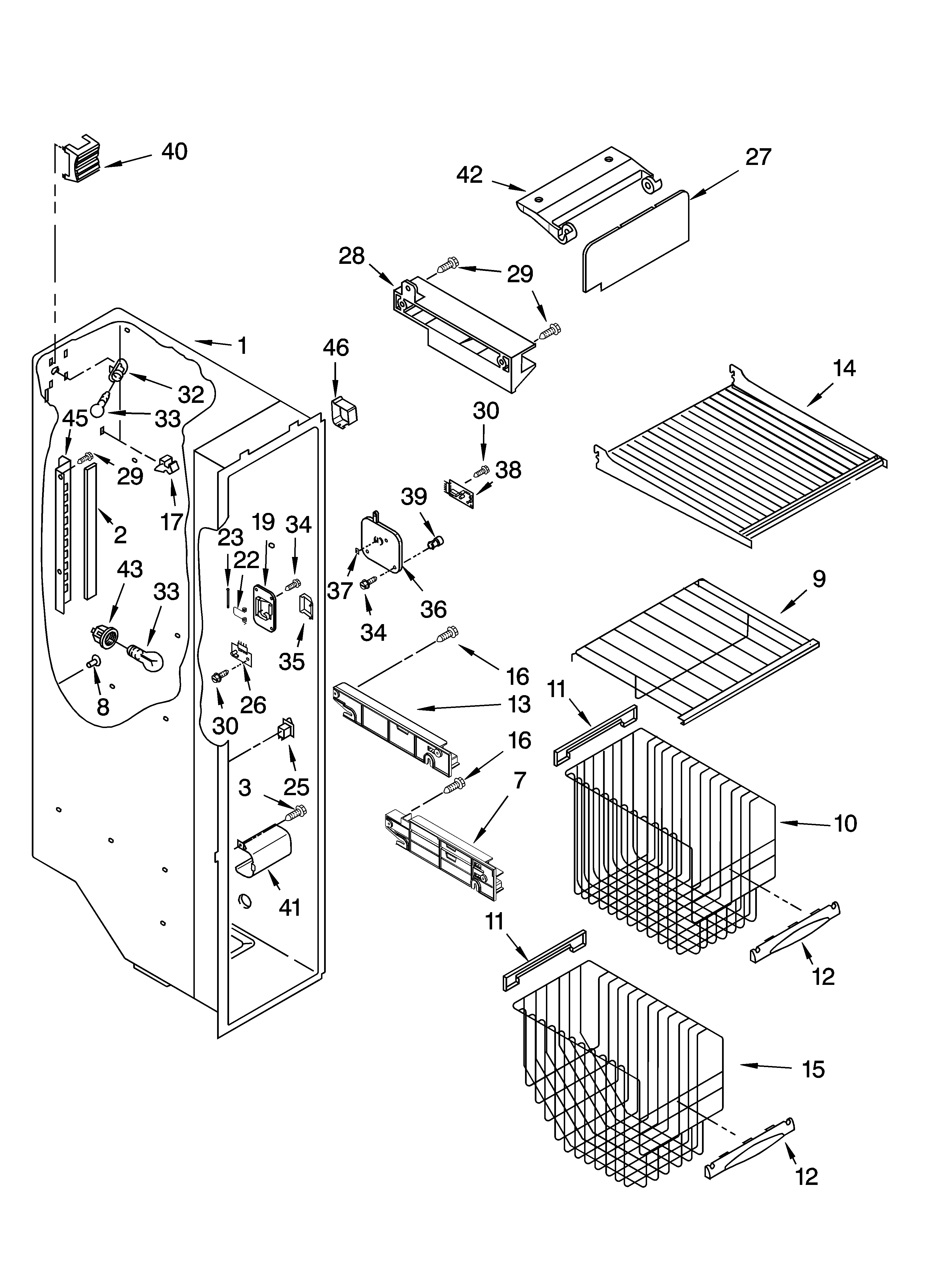 Kenmore Elite 10656699501 freezer liner parts diagram