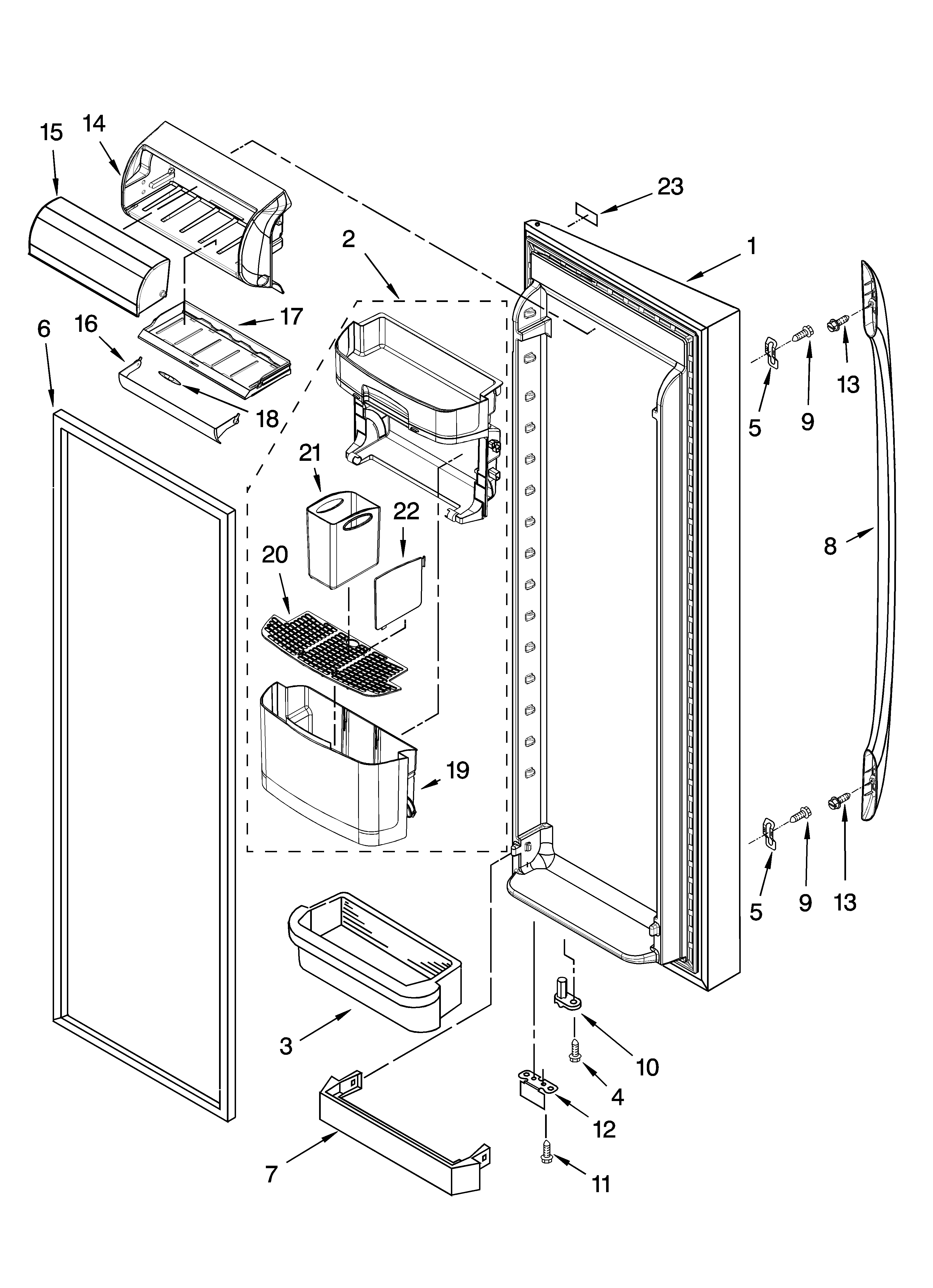 Kenmore Elite 10656699501 refrigerator door parts diagram