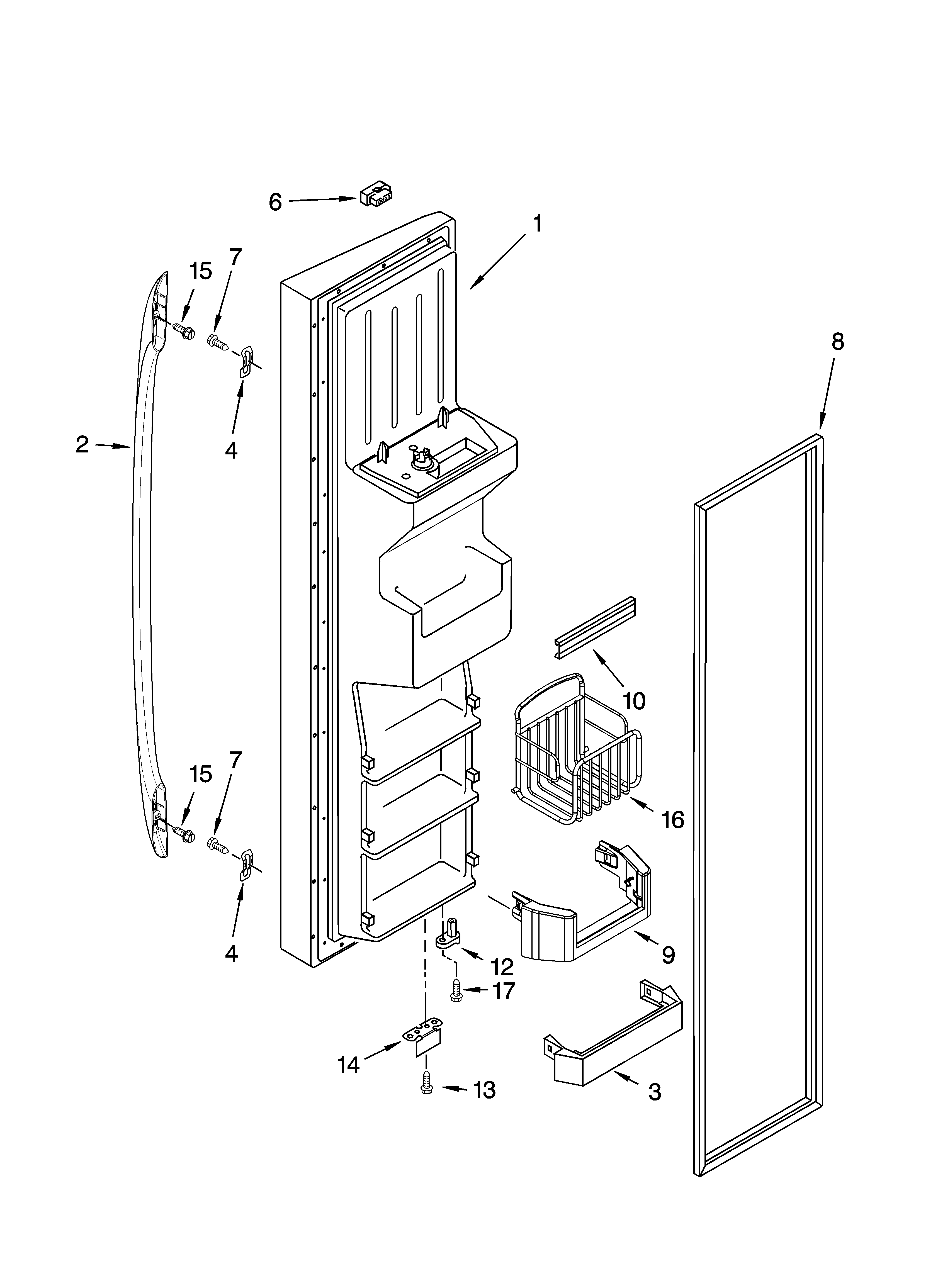 Kenmore Elite 10656699501 freezer door parts diagram