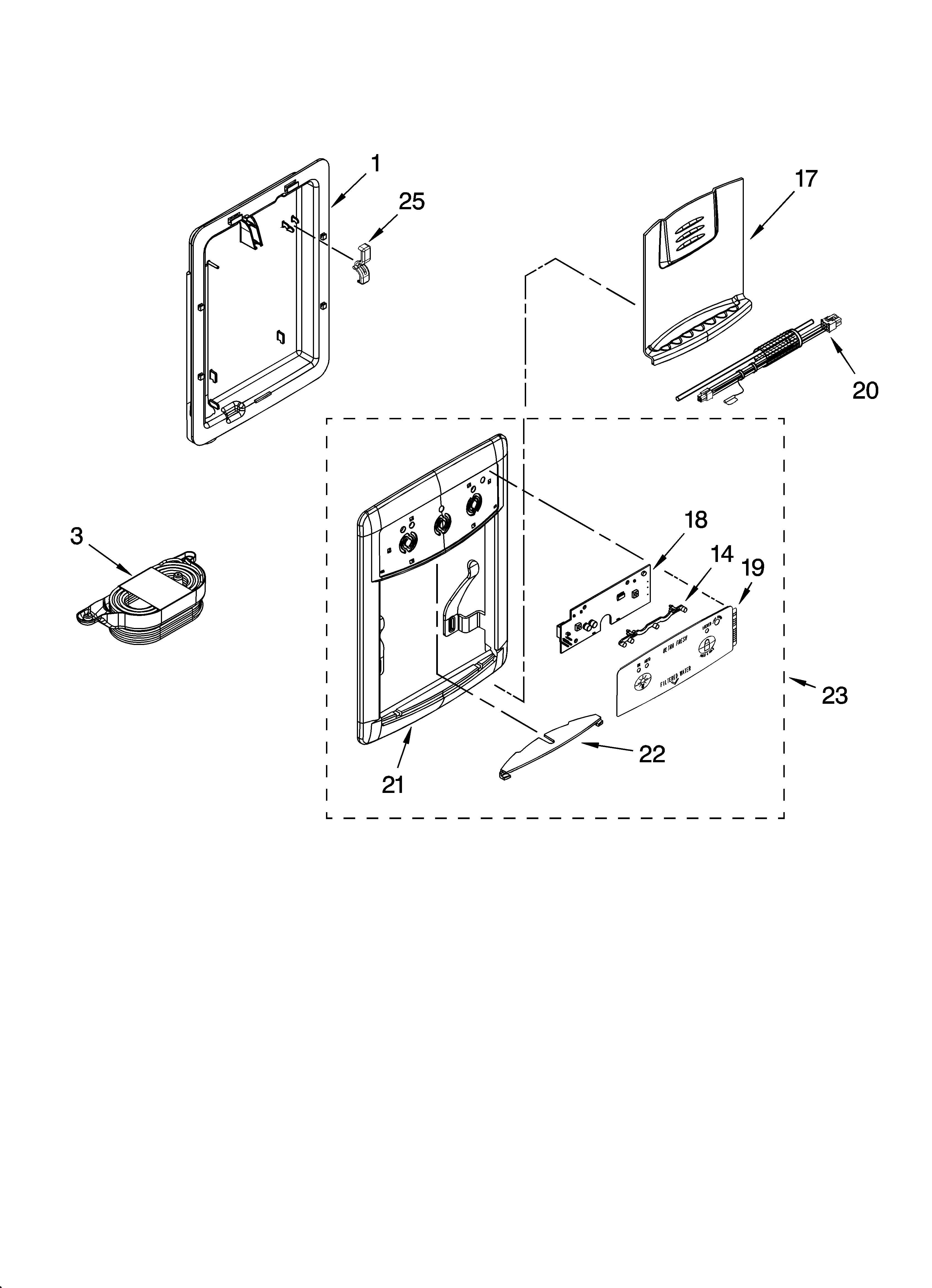 Kenmore Elite 10674216402 dispenser parts, optional parts diagram