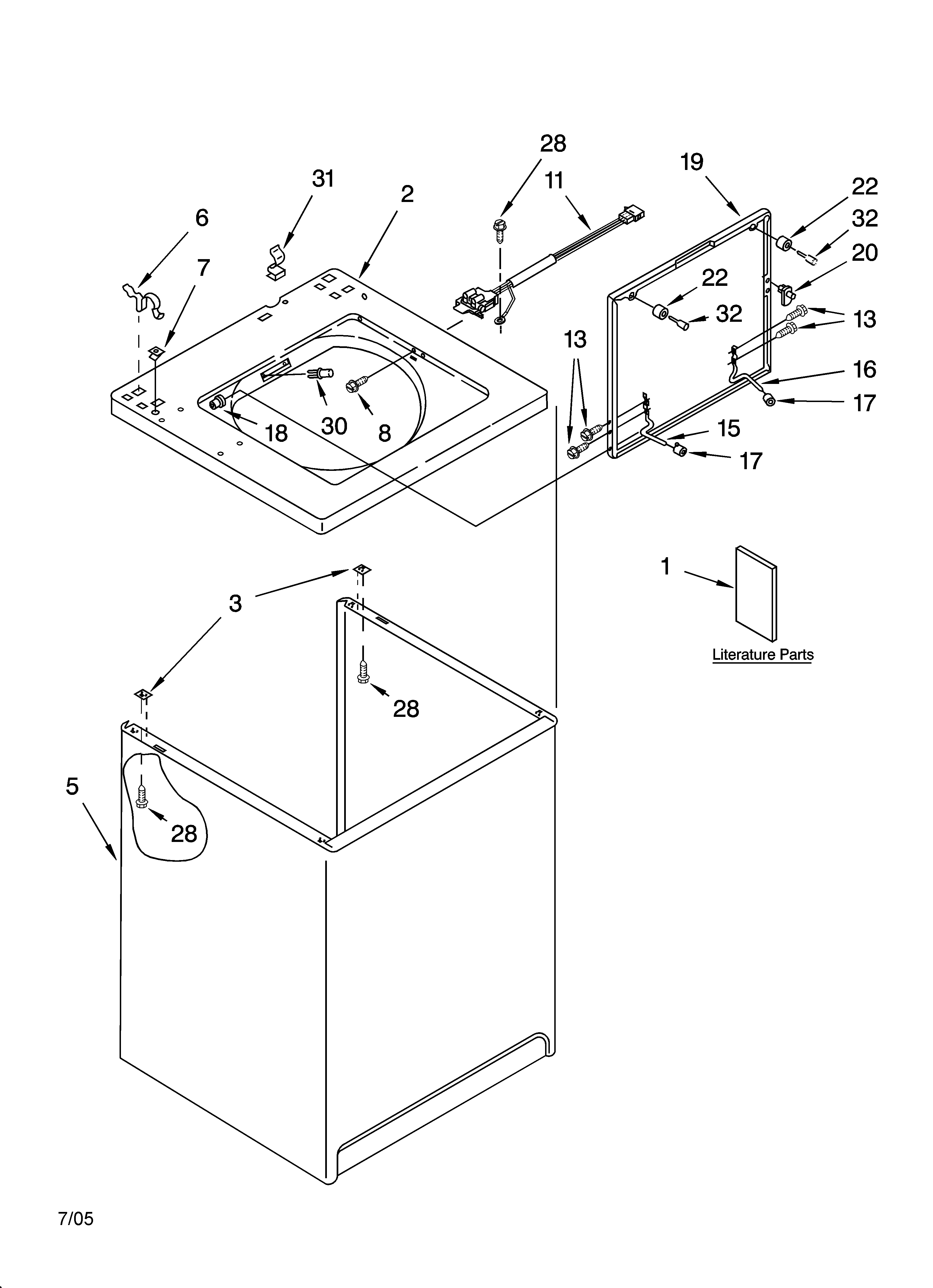 Kenmore 11020172001 top and cabinet parts diagram