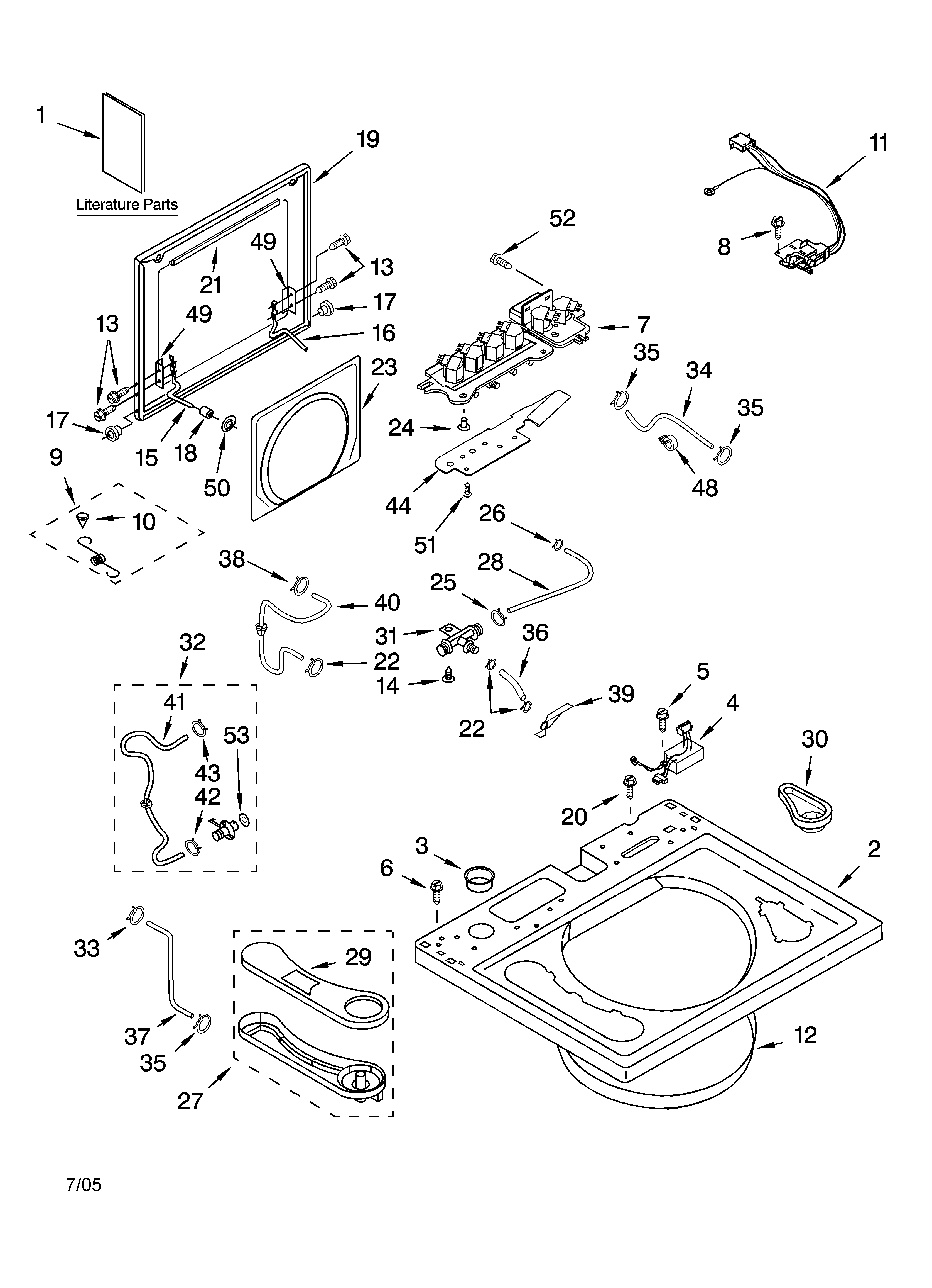 Kenmore 11025062500 top and lid parts diagram