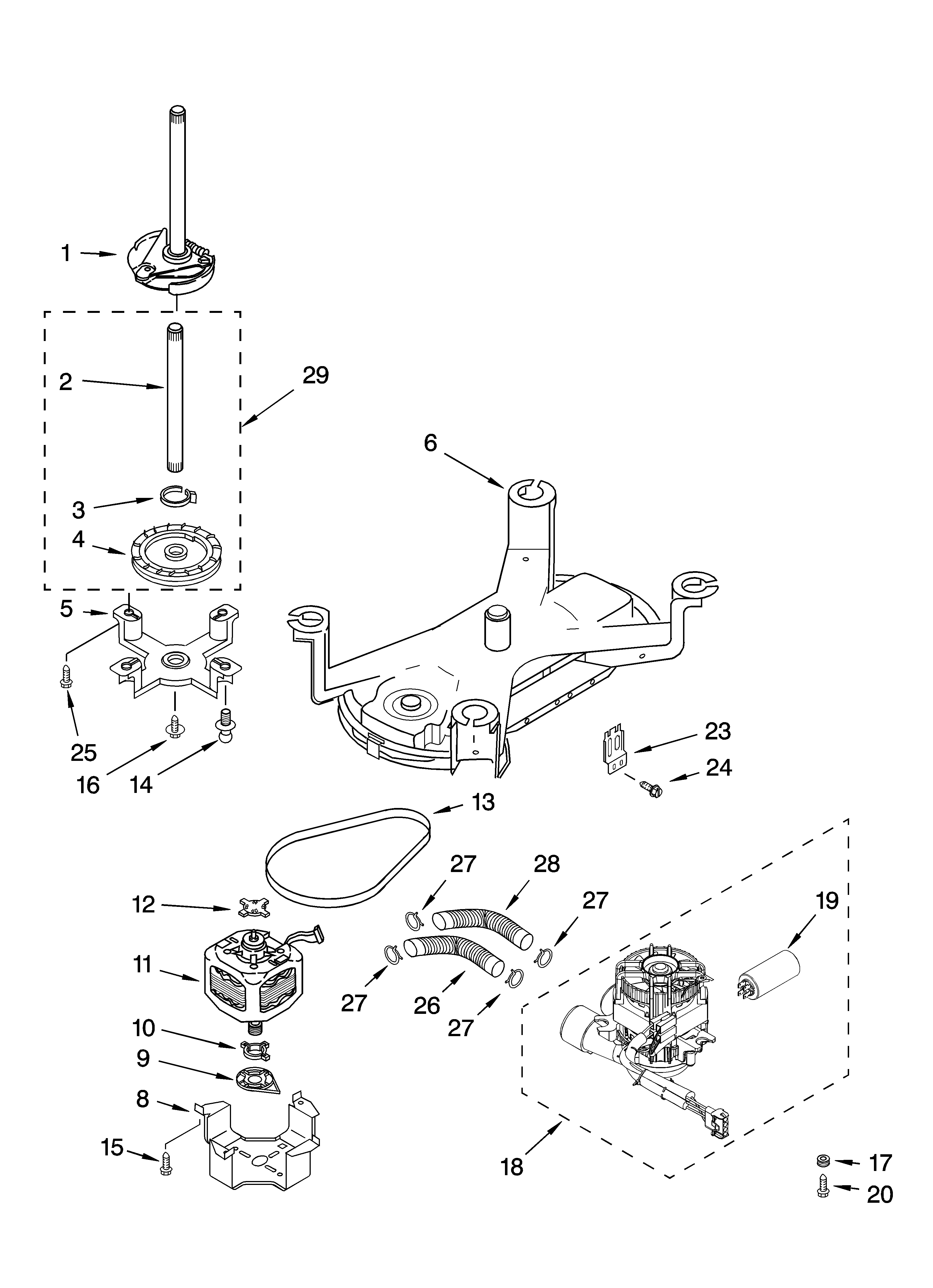Kenmore 11025062500 brake, motor and pump parts diagram
