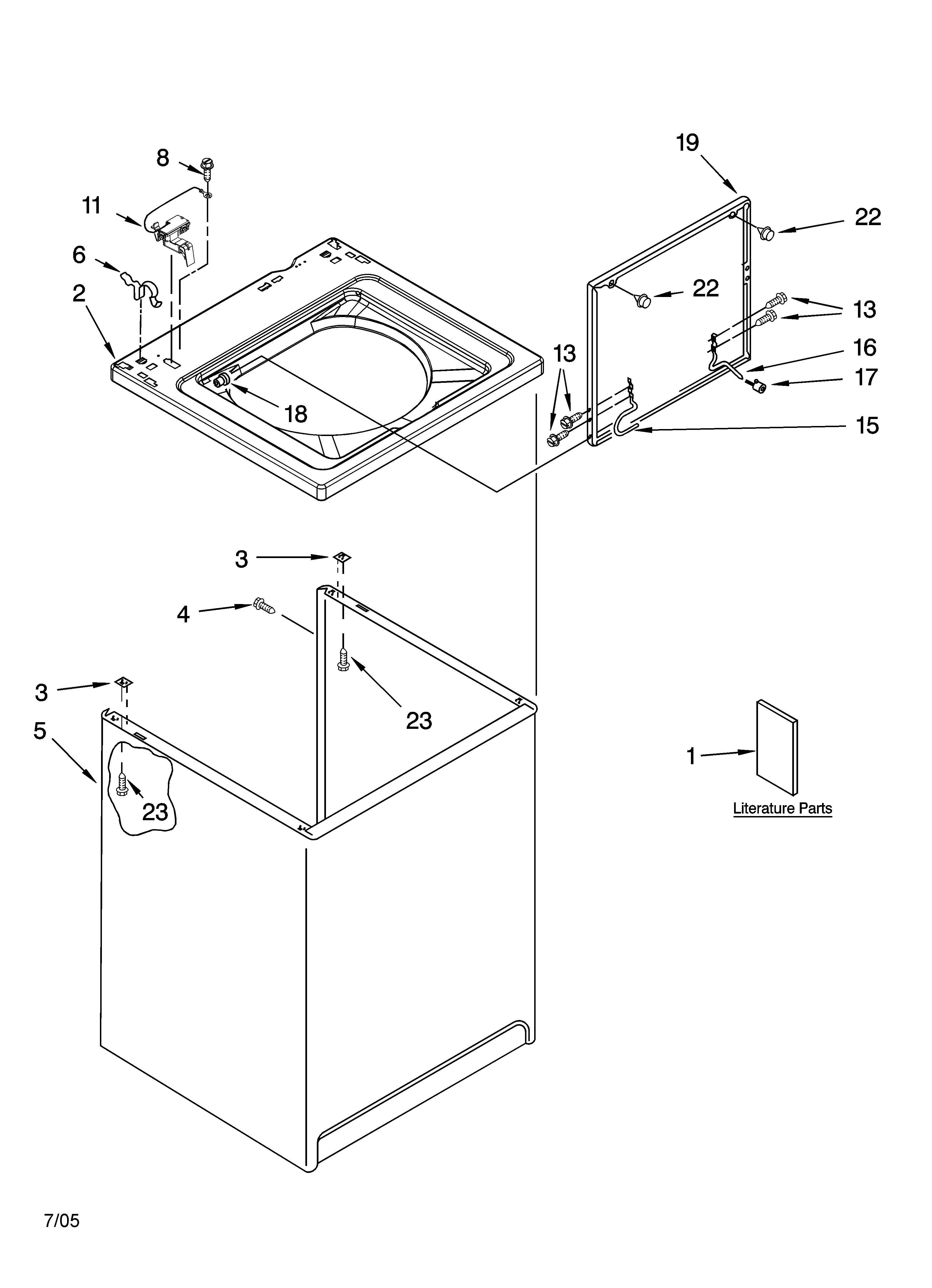 Kenmore 11026342501 top and cabinet parts diagram