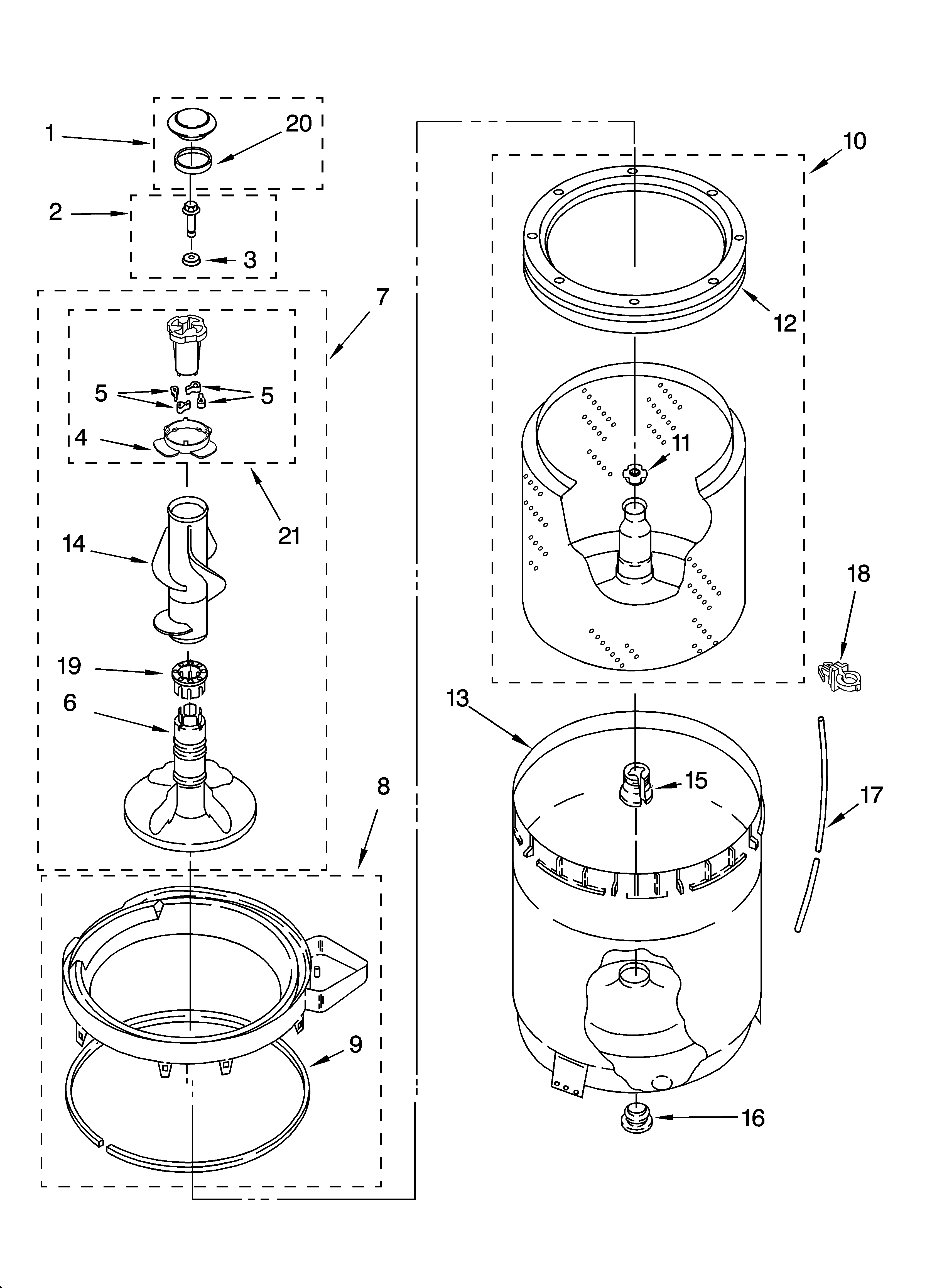 Kenmore 11026432501 agitator, basket and tub parts diagram