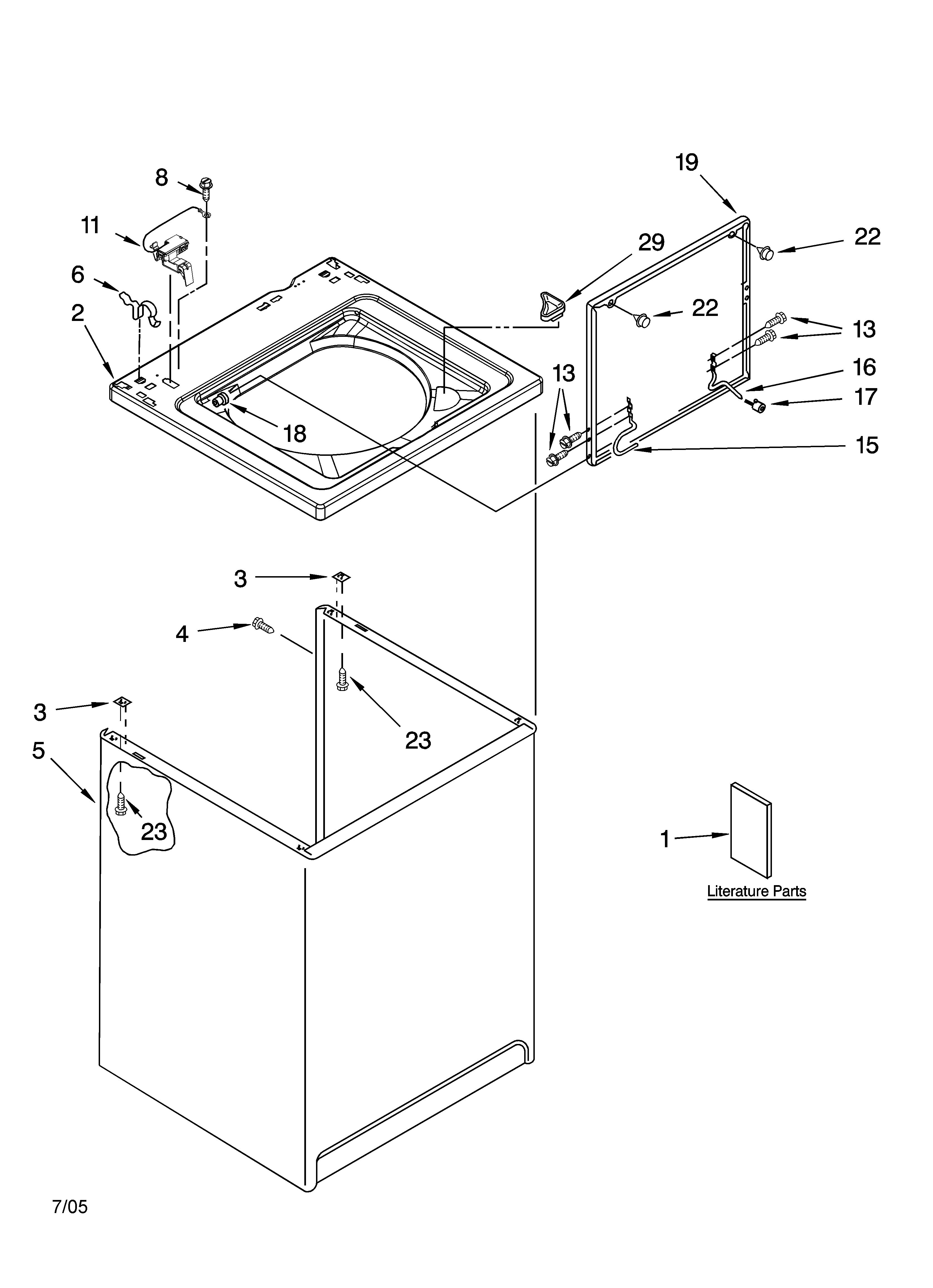 Kenmore 11026632501 top and cabinet parts diagram