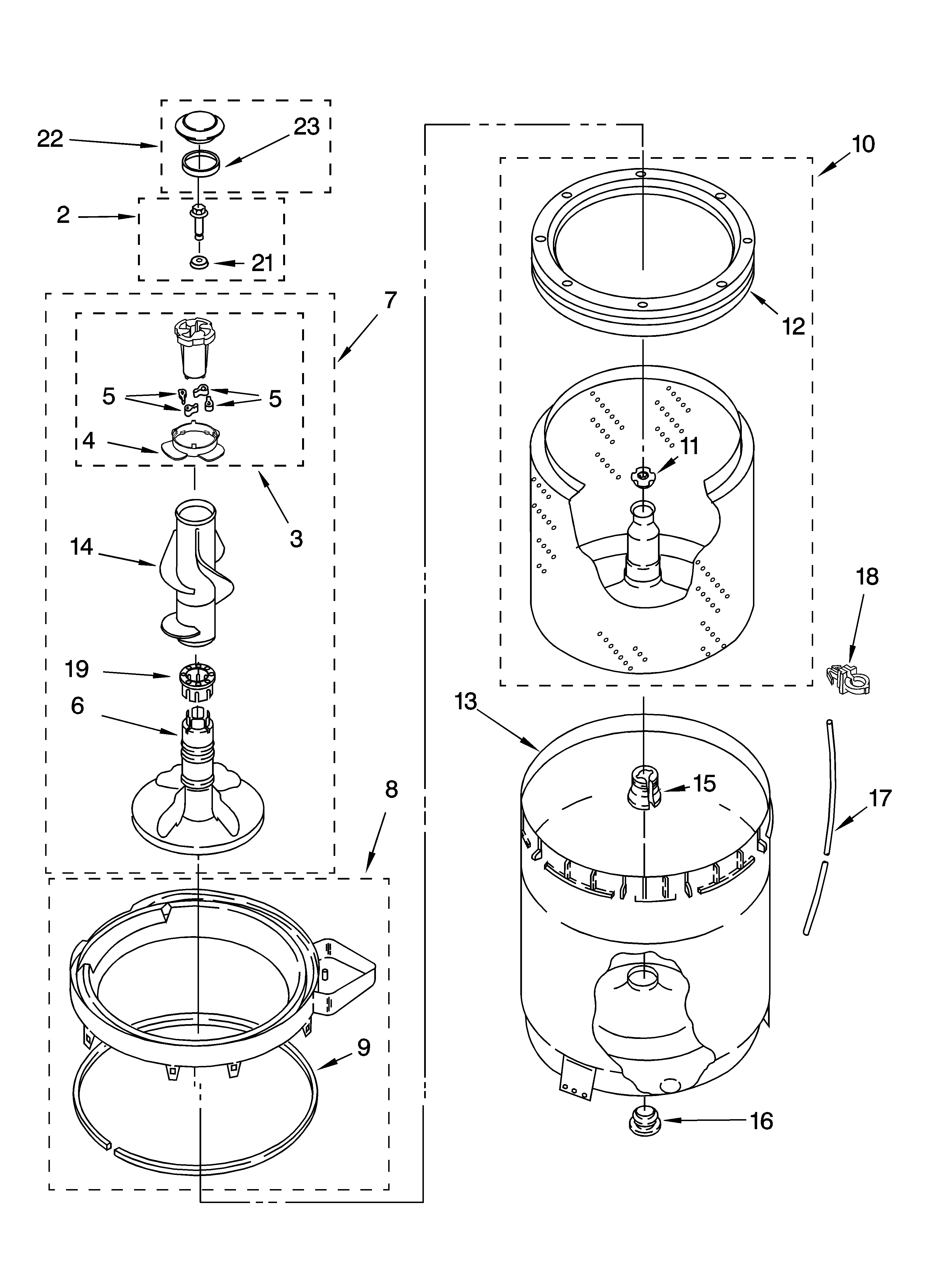 Kenmore 11026632501 agitator, basket and tub parts diagram